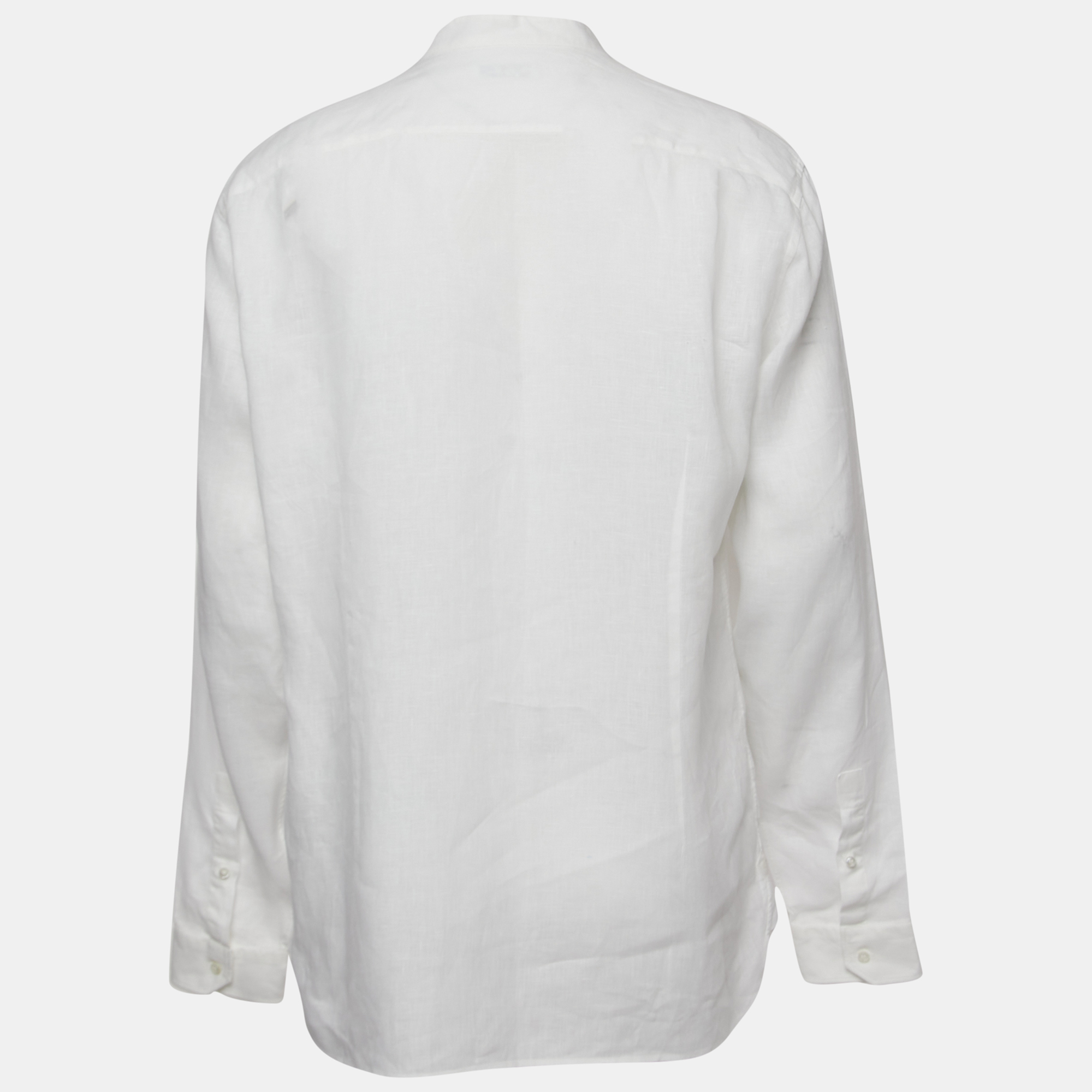

Loro Piana White Linen Round Neck Long Sleeve Shirt 2XL