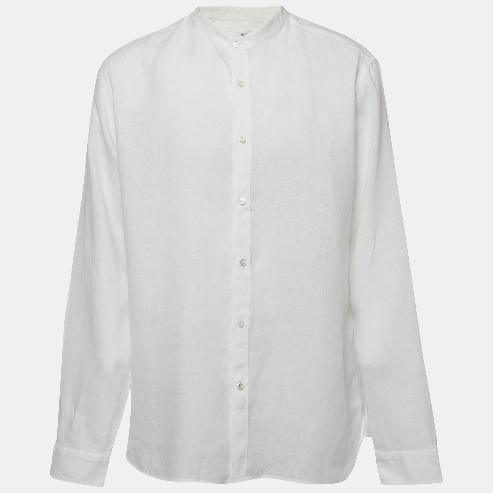 Pre Owned Loro Piana White Linen Round Neck Long Sleeve Shirt 2XL