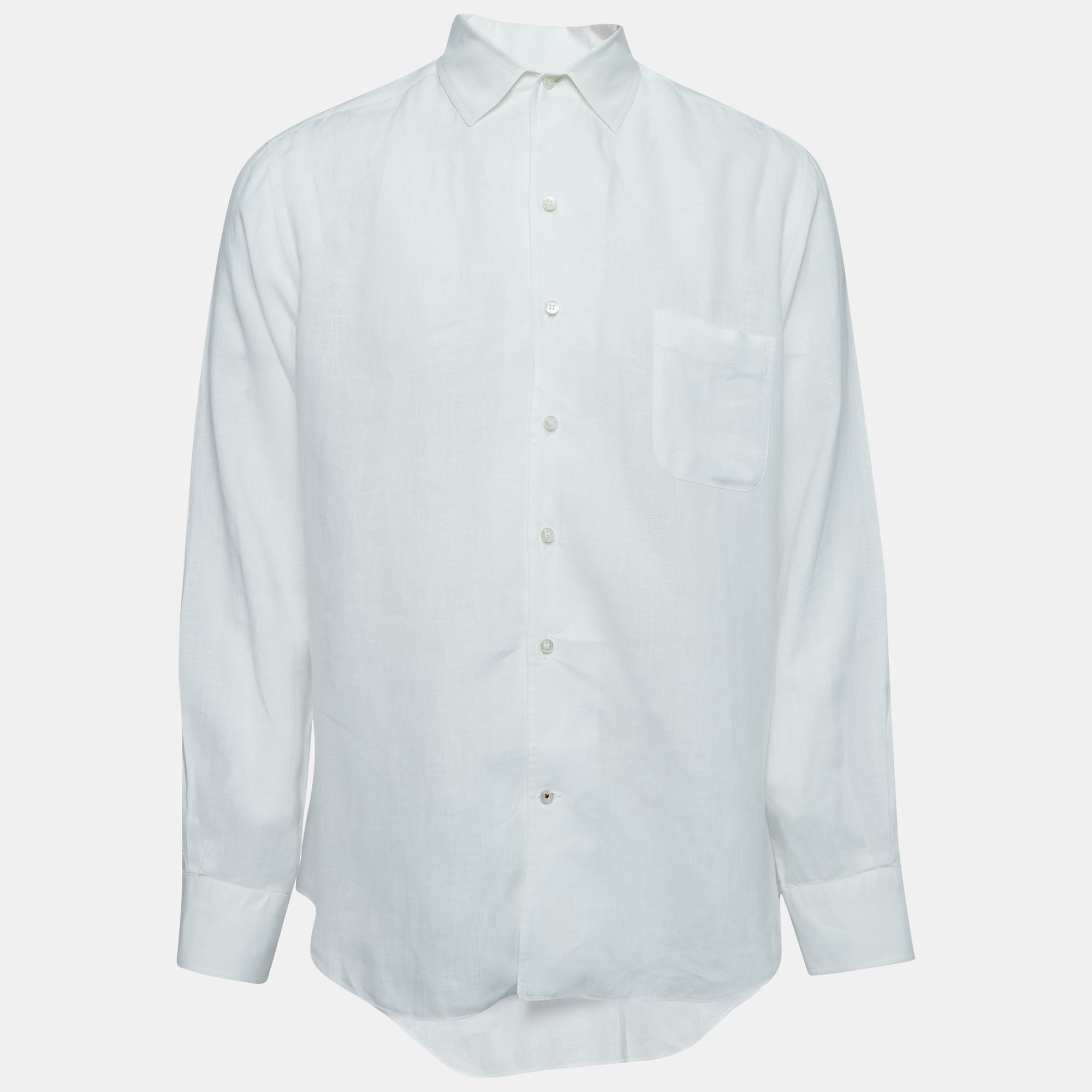 Pre Owned Loro Piana White Linen Button Front Shirt XL