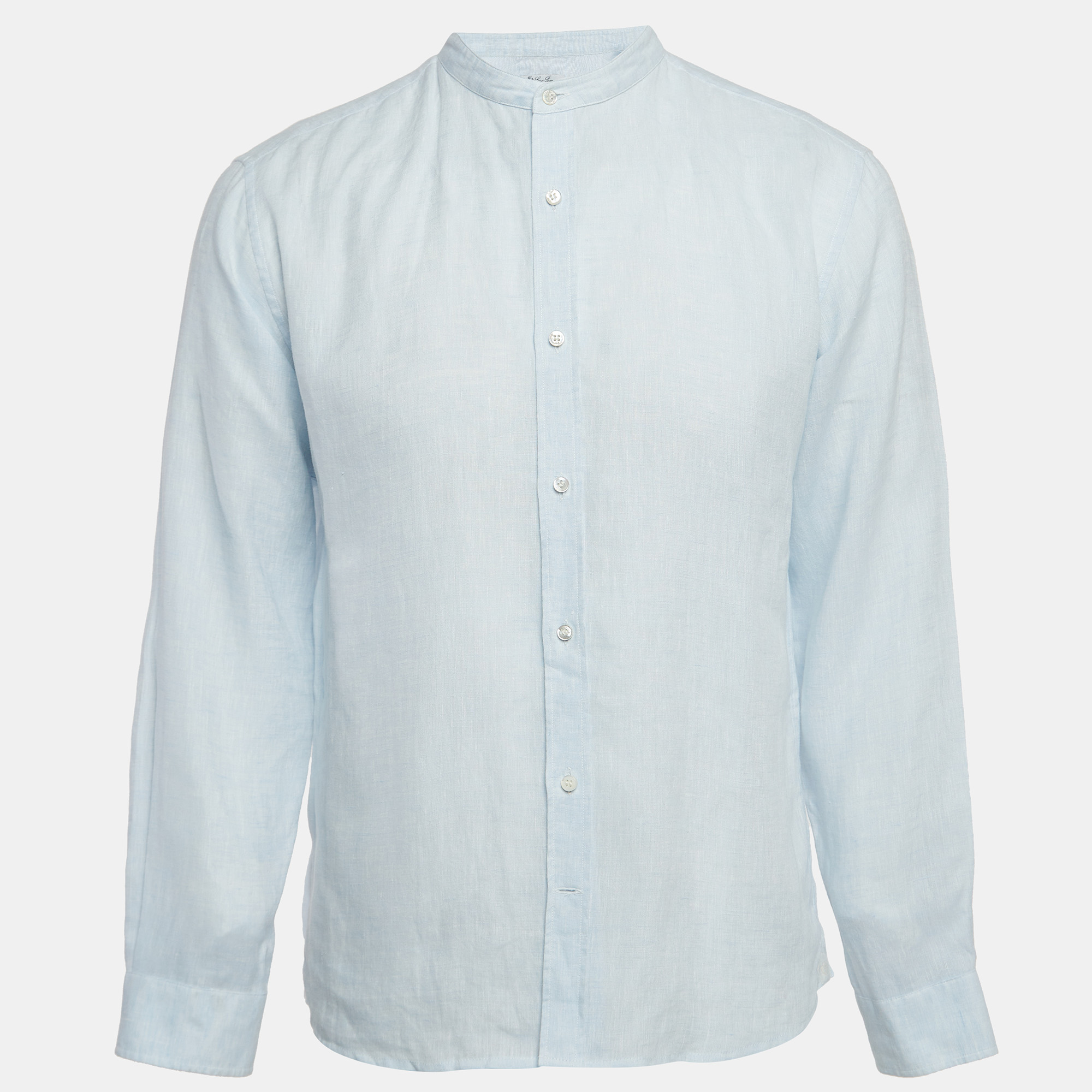 Pre-owned Loro Piana Blue Linen Mandarin Collar Shirt Xl