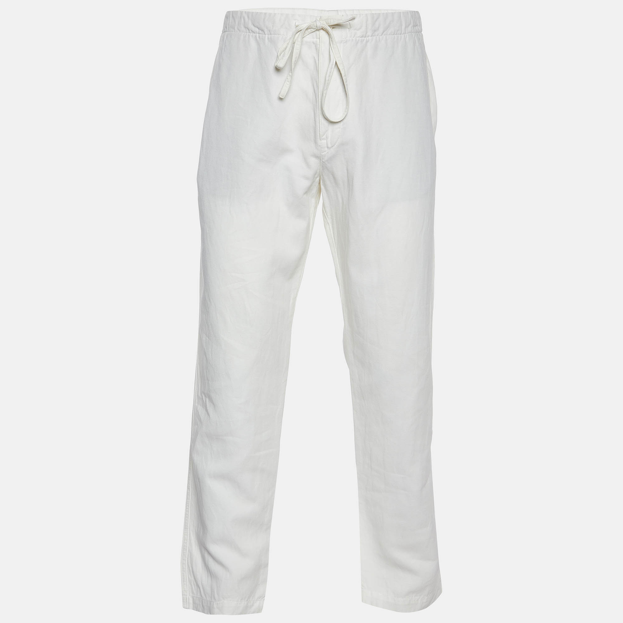 

Loro Piana White Cotton & Linen Tapered Trousers