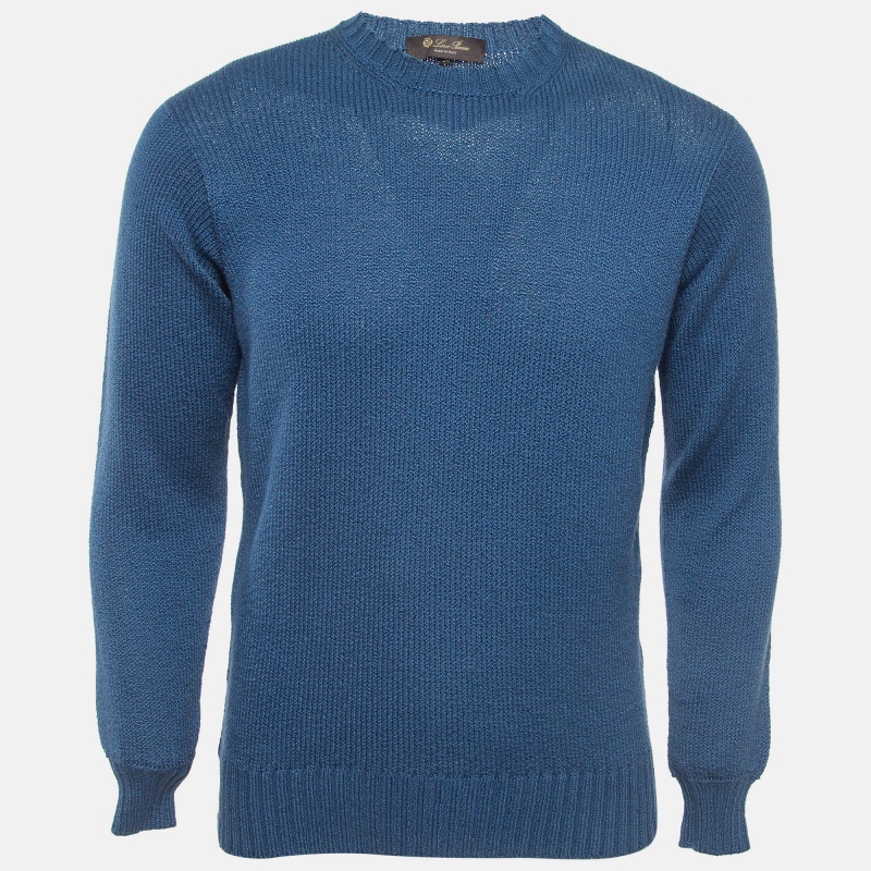 Pre-owned Loro Piana Blue Rib Knit Crew Neck Sweater L