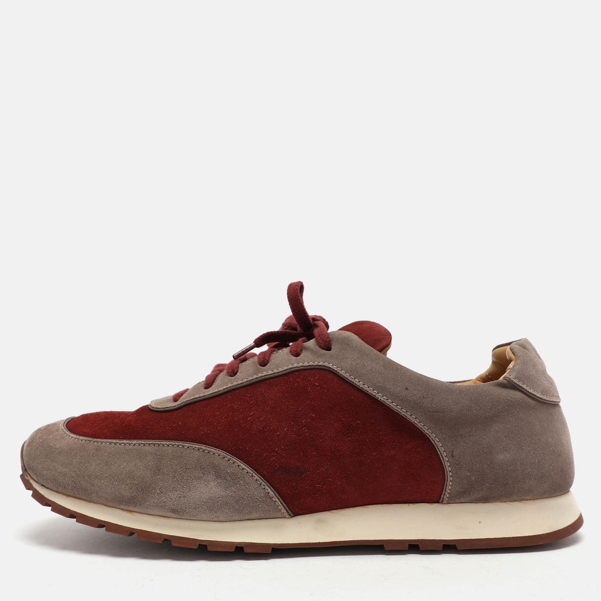 

Loro Piana Grey/Burgundy Suede Weekend Walk Low Top Sneakers Size