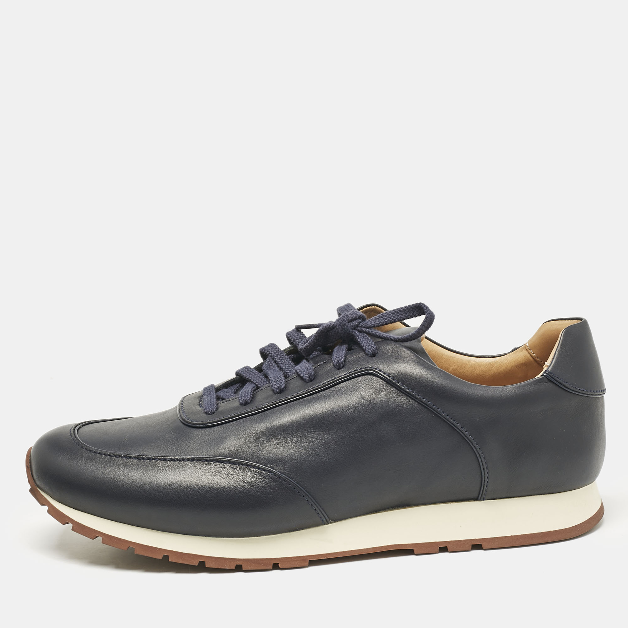 

Loro Piana Dark Blue Leather Lace Up Sneakers Size, Navy blue