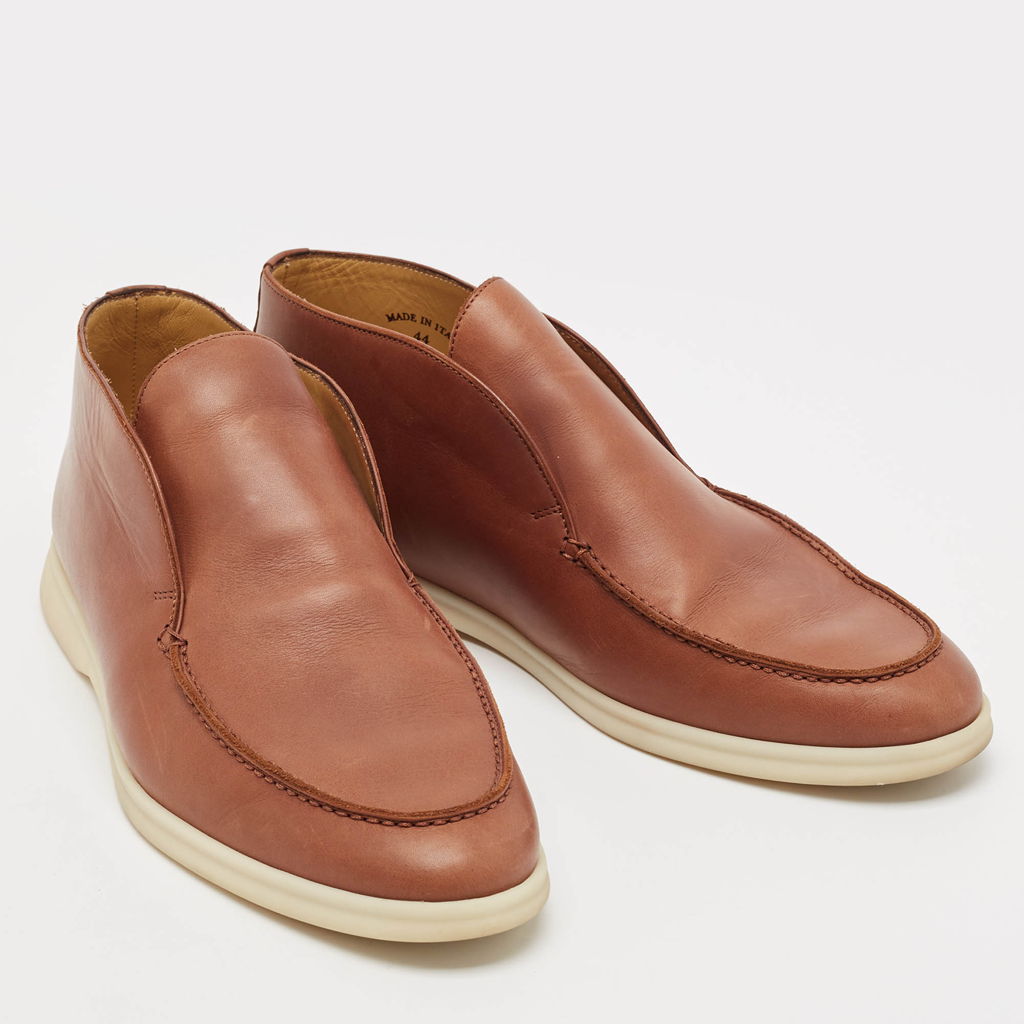 Loro Piana Brown Leather Open Walk Ankle Boots Size 44 