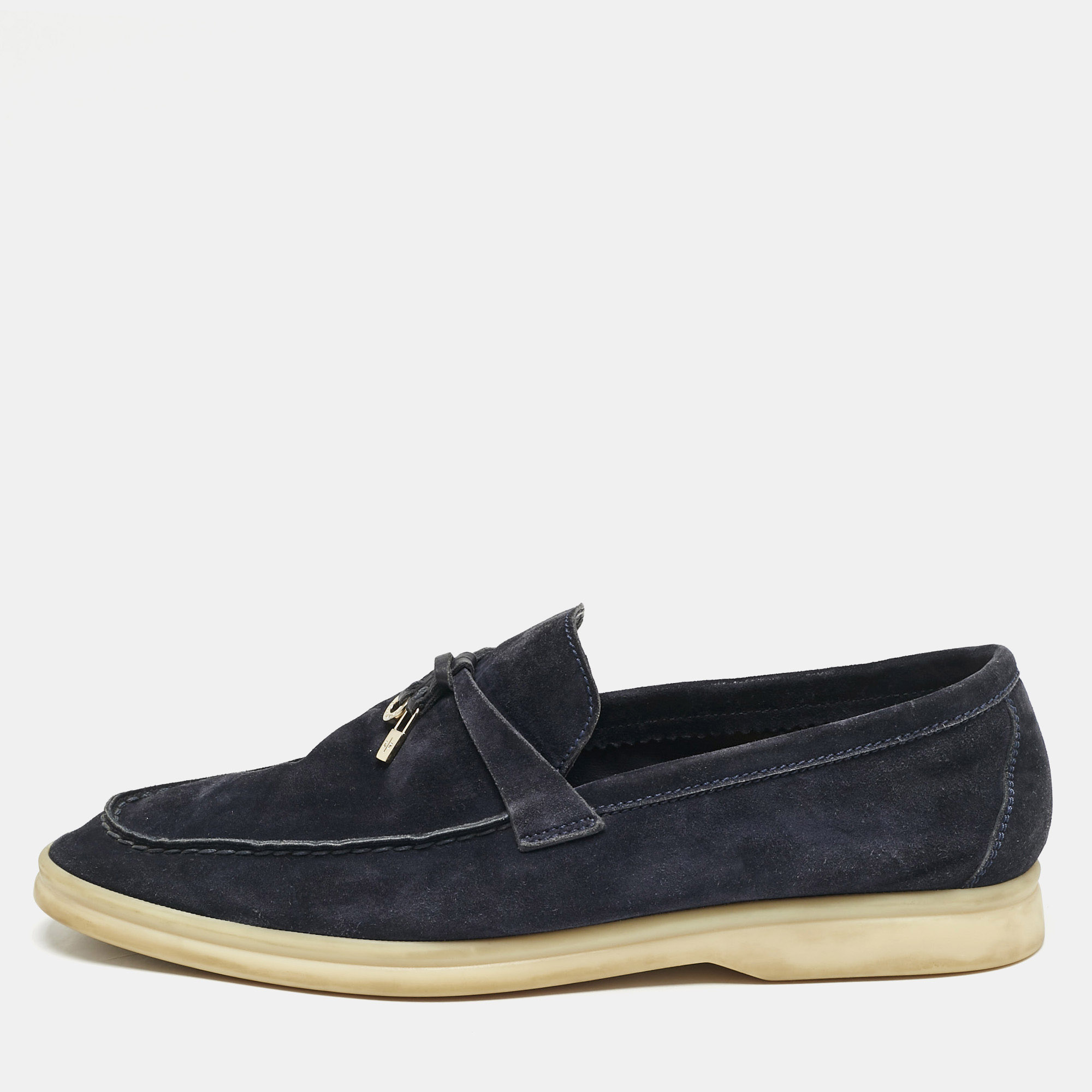 

Loro Piana Navy Blue Suede Summer Charms Walk Loafers Size