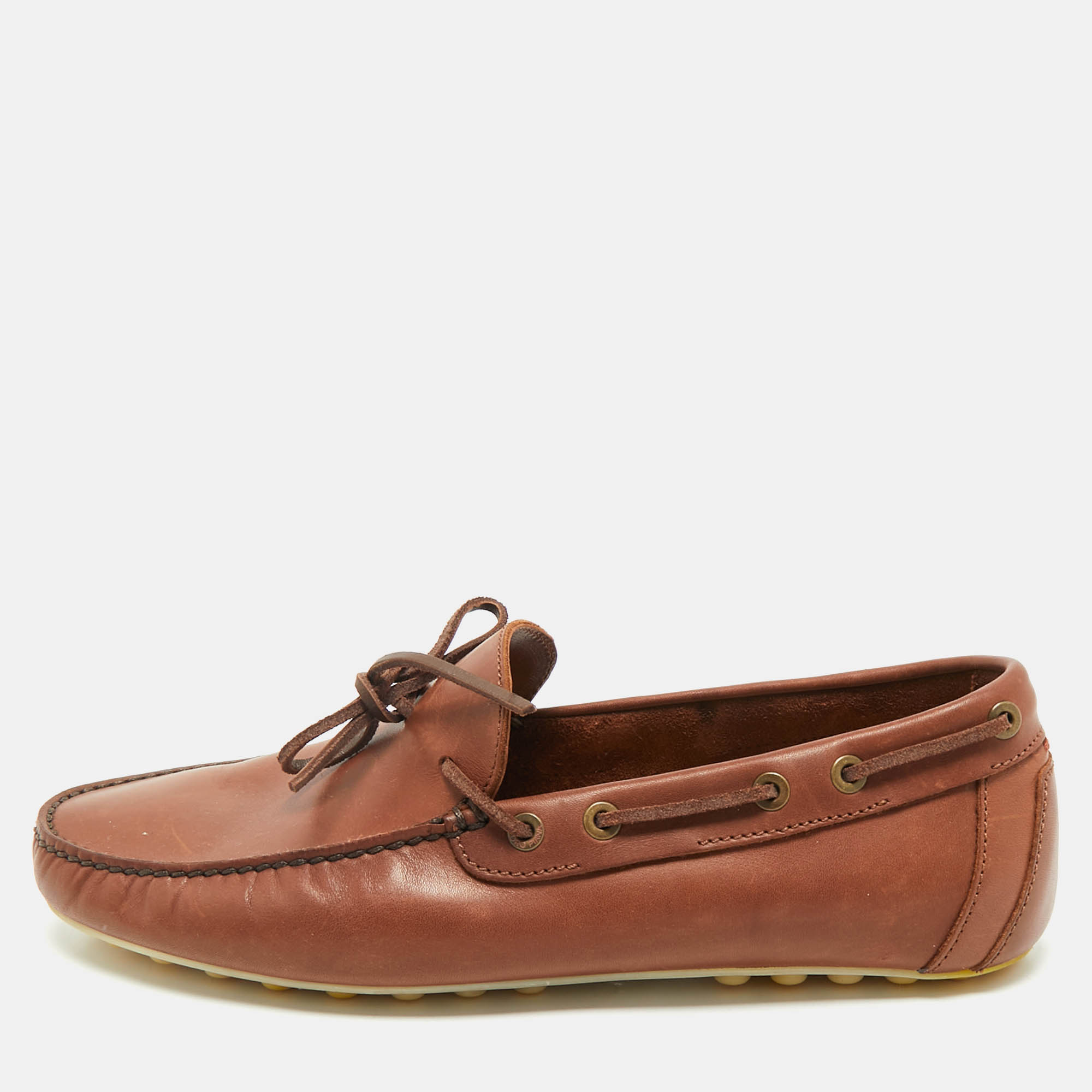

Loro Piana Brown Leather LP Dot Walk Slip On Loafers Size