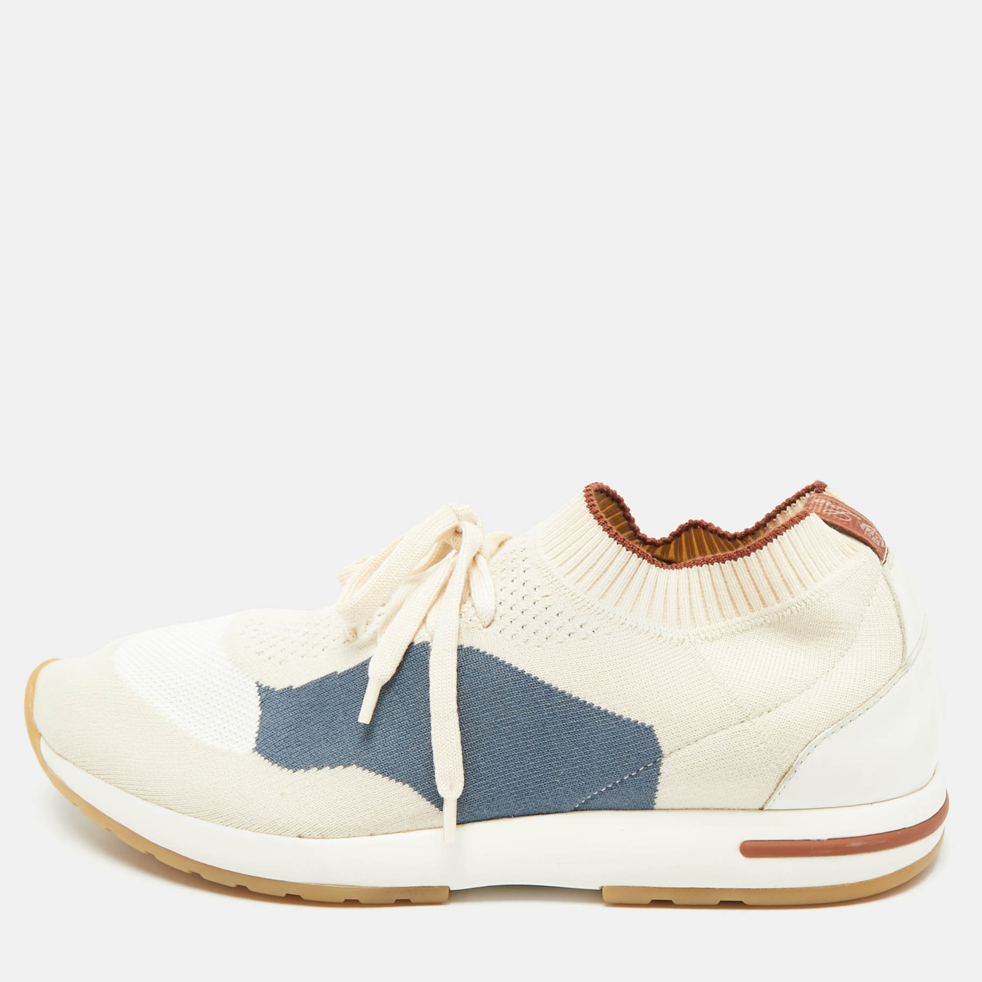 

Loro Piana Grey/Cream Knit Fabric and Leather 360 Flexy Walker Slip On Sneakers Size, Multicolor