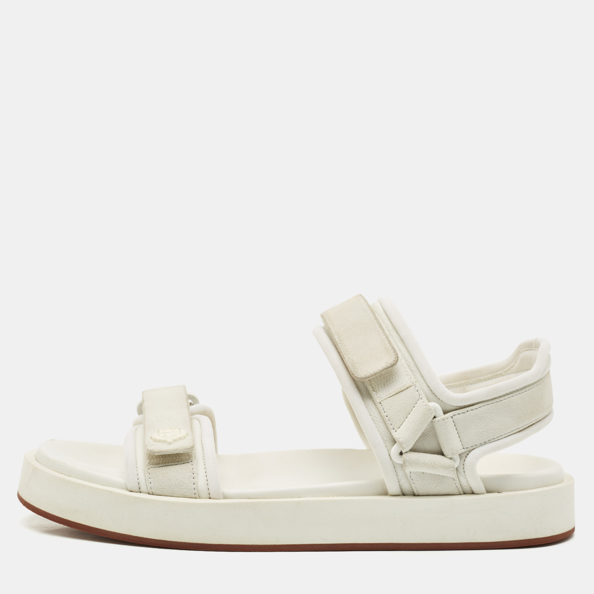 

Loro Piana White Fabric and Suede Waikiki Flat Sandals Size