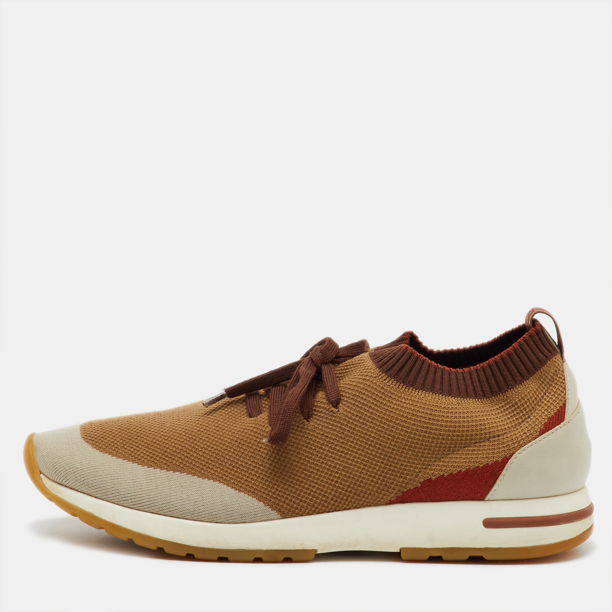

Loro Piana Brown Knit Fabric 360 Flexy Walk Lace Up Sneakers Size
