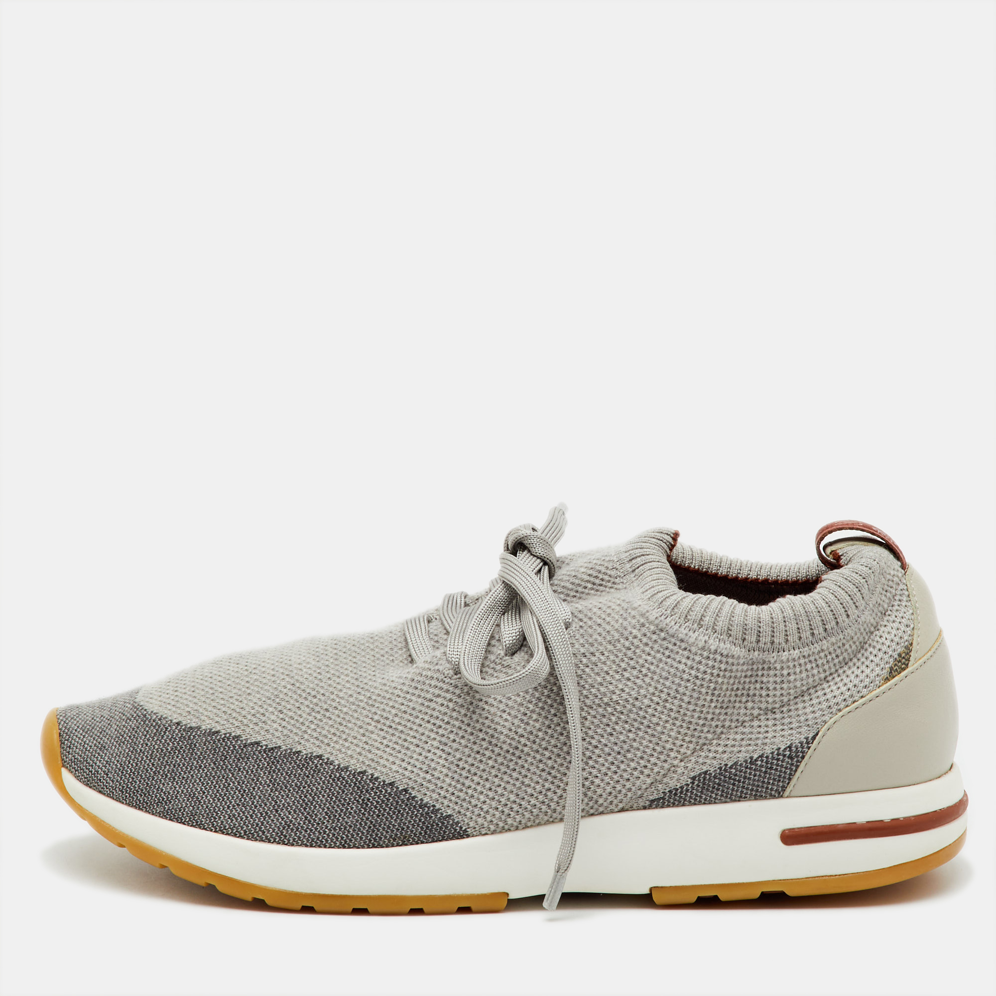 

Loro Piana Light Grey Knit Fabric 360 LP Flexy Walk Low Top Sneakers Size