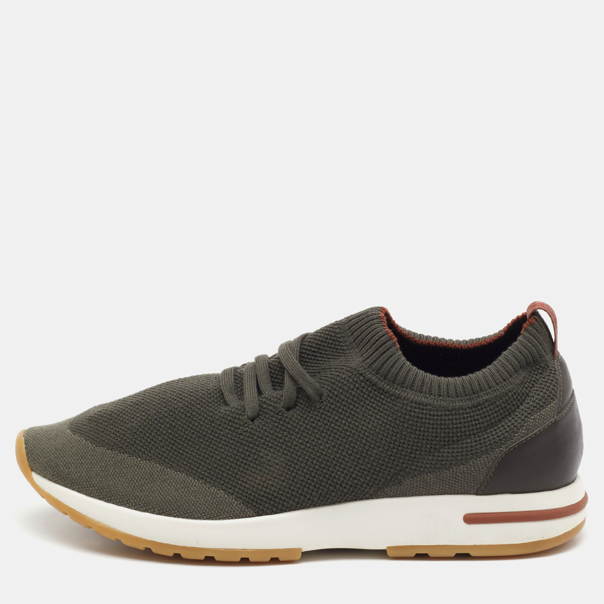 

Loro Piana Olive Green Knit Fabric 360 LP Flexy Walk Low Top Sneakers Size