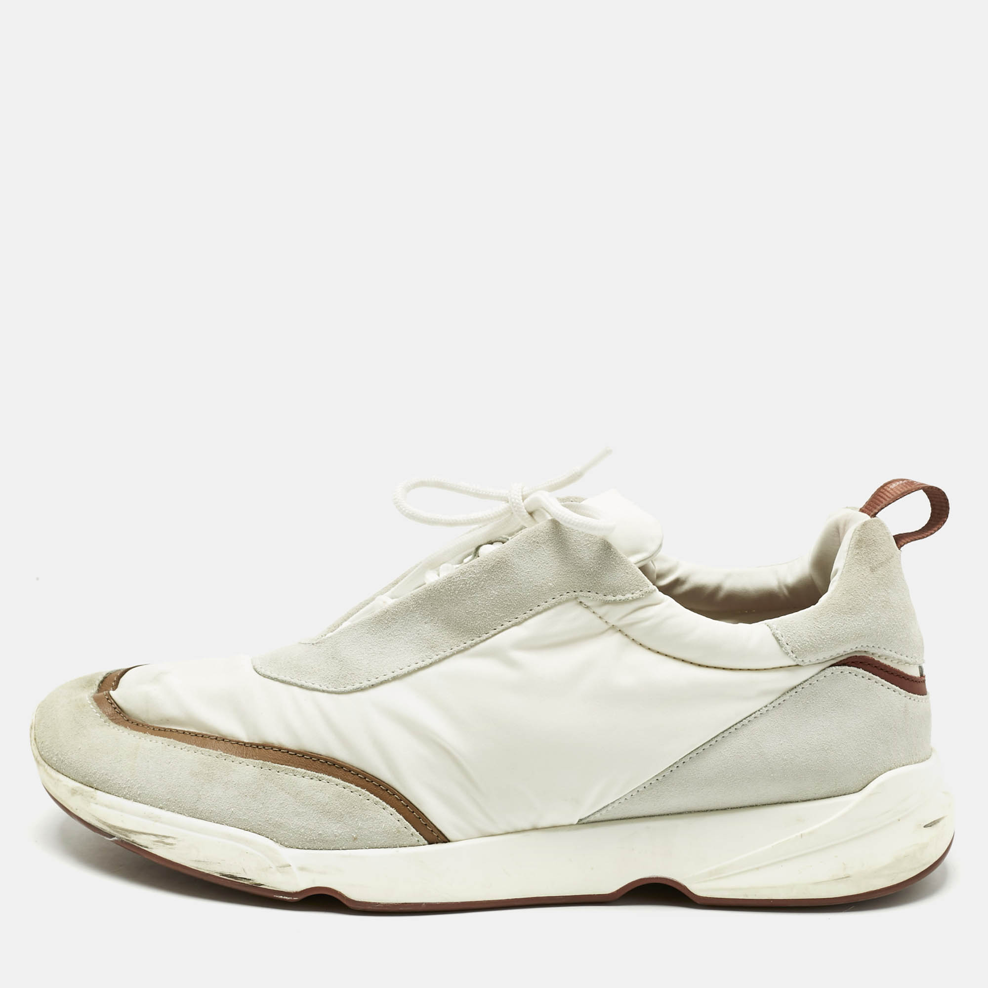 Loro Piana White/Grey Neoprene and Suede Modular Walk Sneakers Size 46