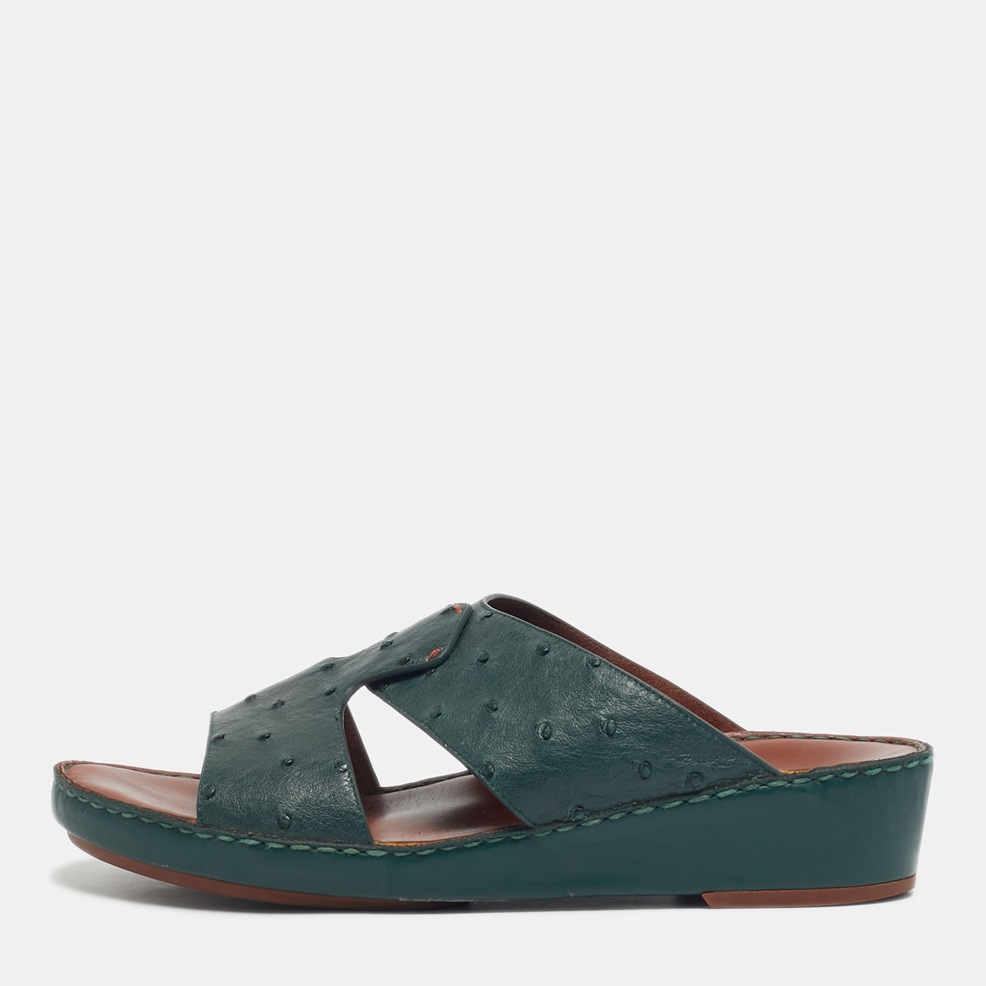 

Loro Piana Green Ostrich Leather Slip On Sandals Size