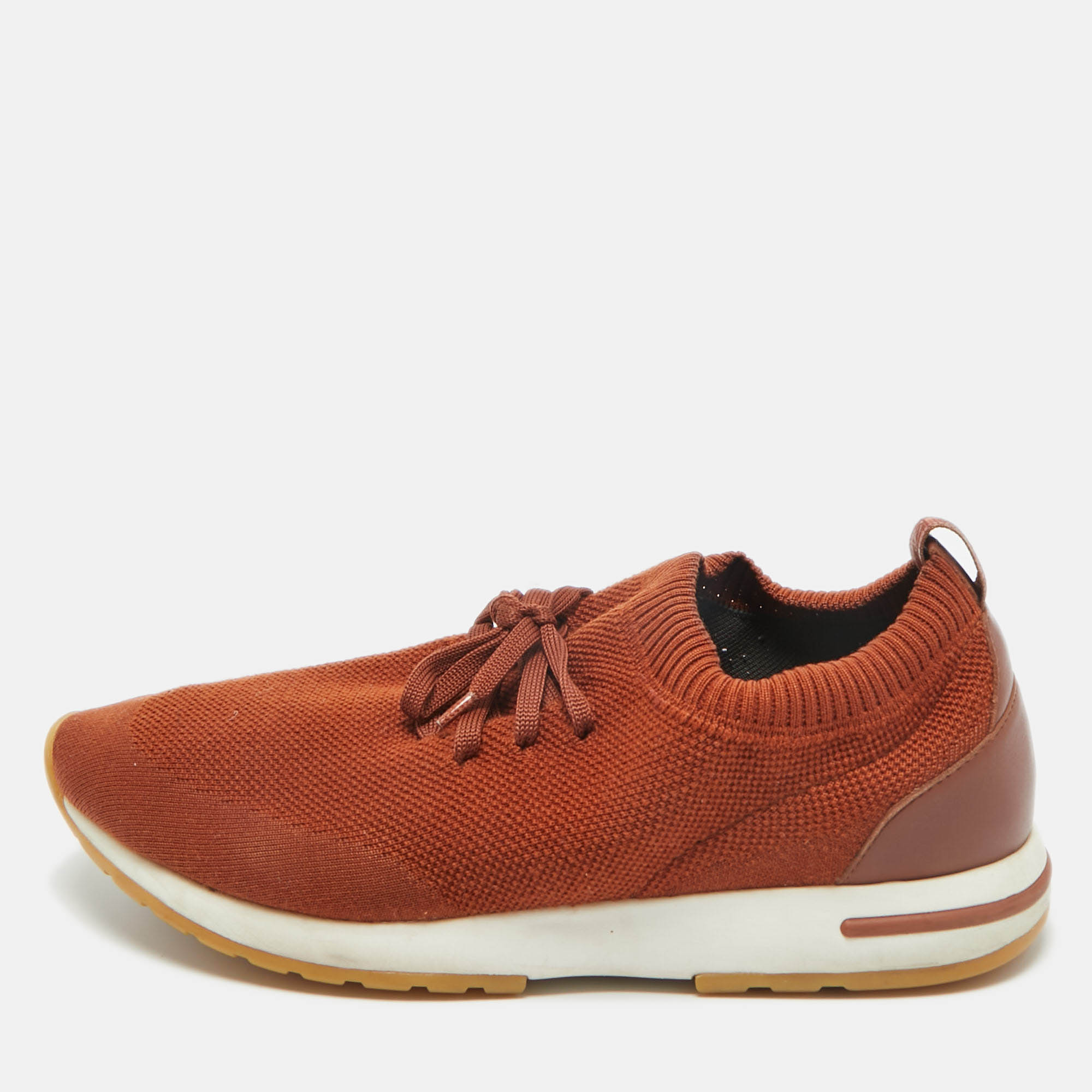 

Loro Piana Brown Knit Fabric 360 LP Flexy Walk Low Top Sneakers Size