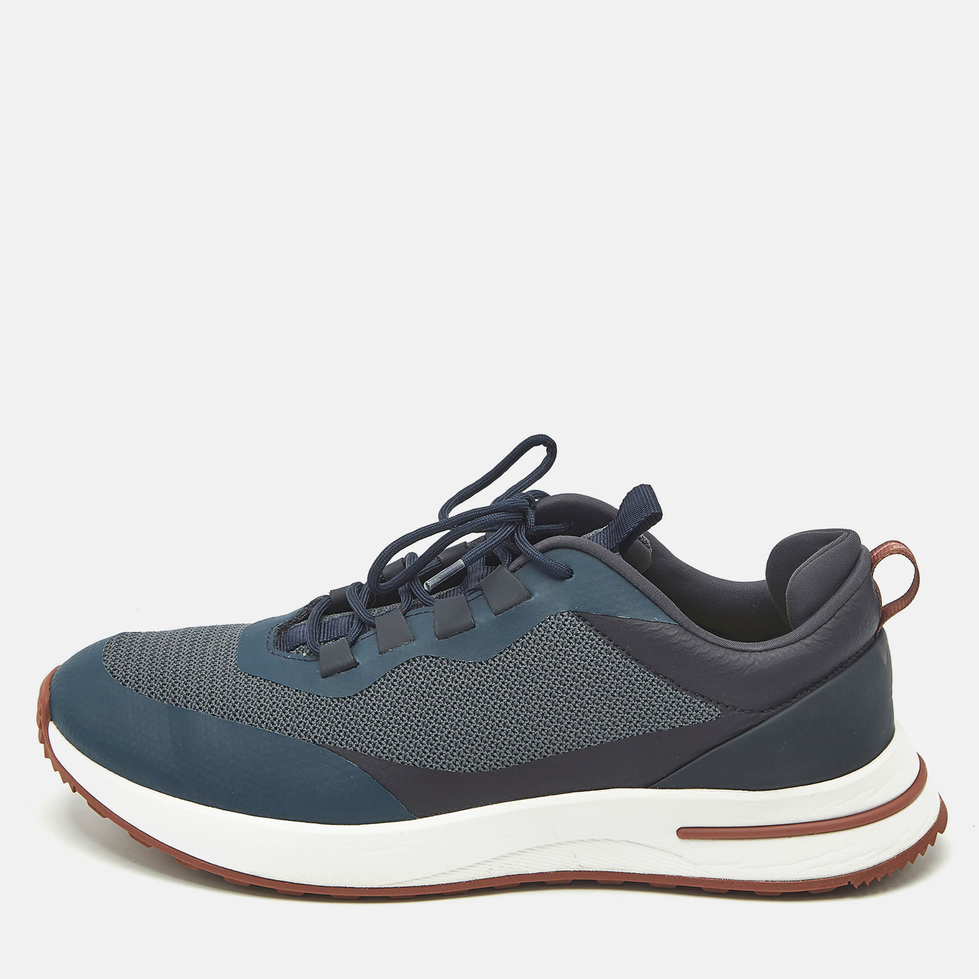 

Loro Piana Navy Blue Knit Fabric and Leather Week End Walk Lace Up Sneakers Size
