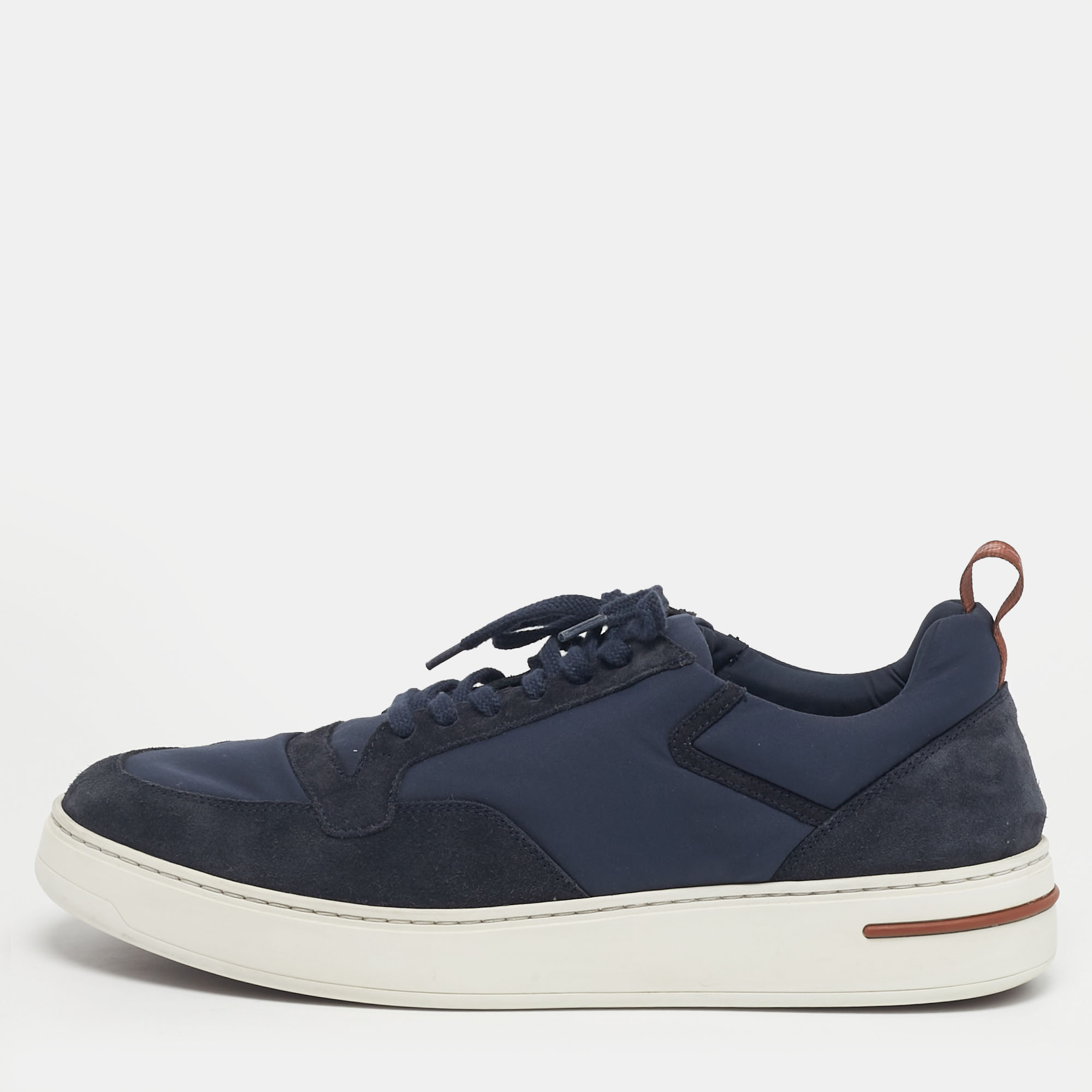 

Loro Piana Navy Blue Neoprene and Suede 360 LP Flexy Walk Lace Up Sneakers Size