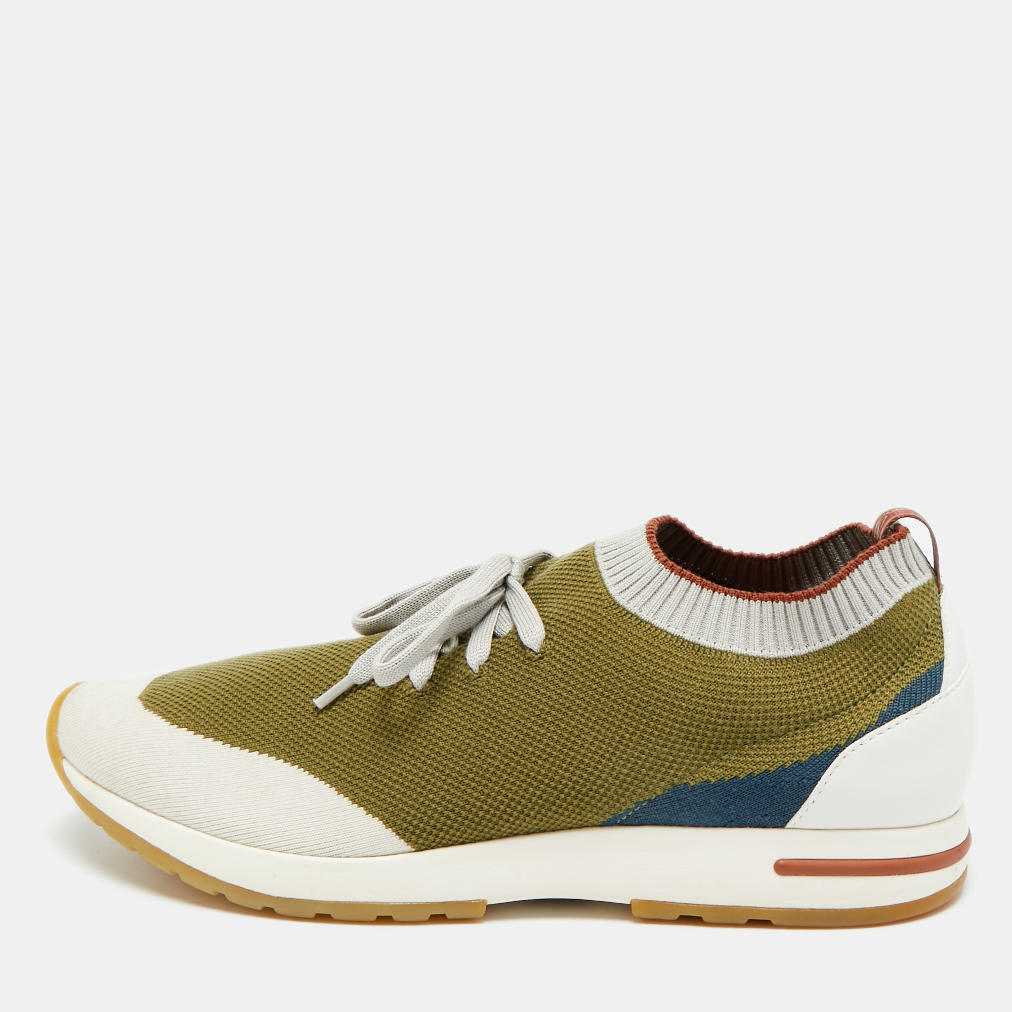 

Loro Piana 360 LP Flexy Walk Size  Green/White Knit Fabric and Leather Lace Up Sneakers