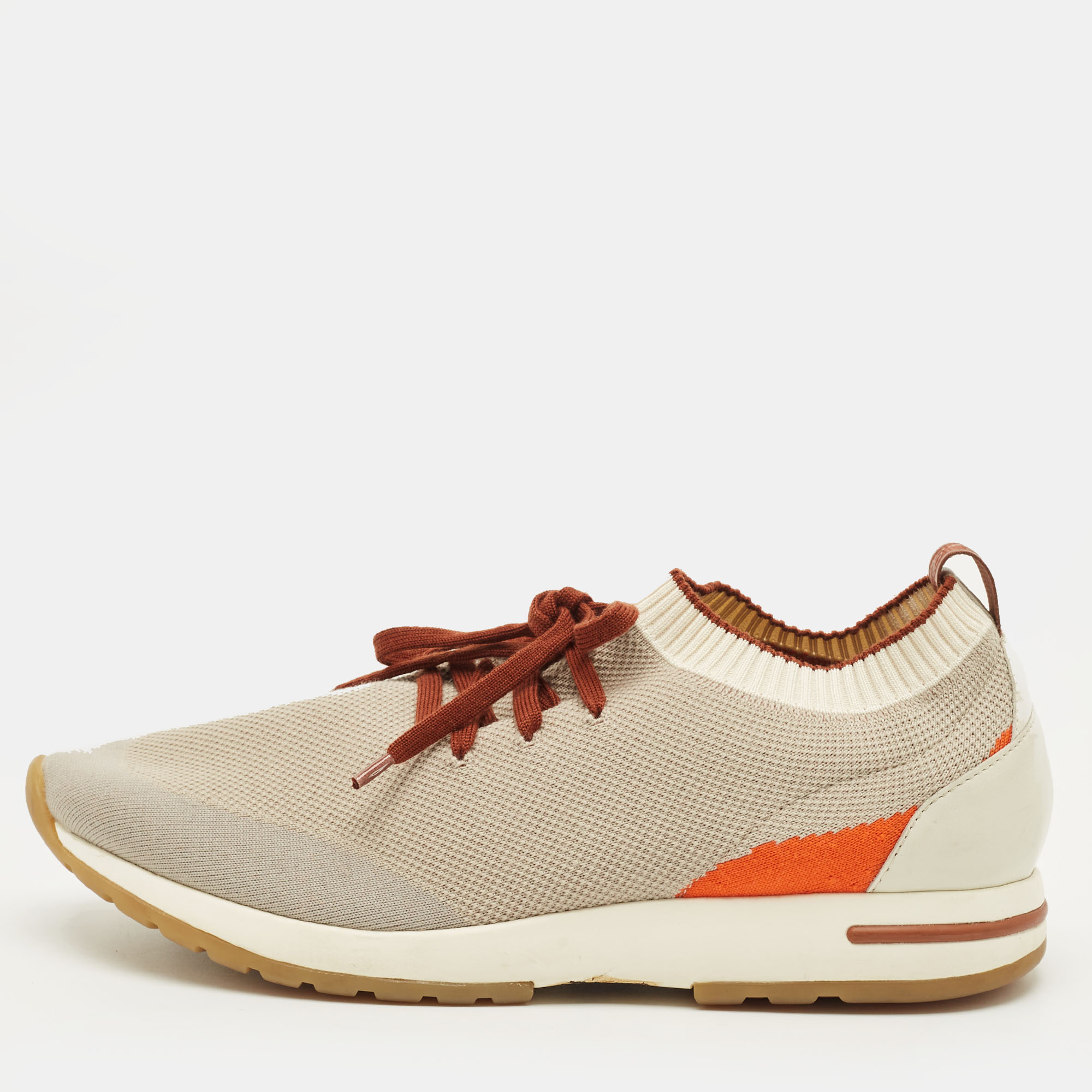 

Loro Piana 360 LP Flexy Walk Size  Multicolor Knit Fabric and Leather Lace Up Sneakers