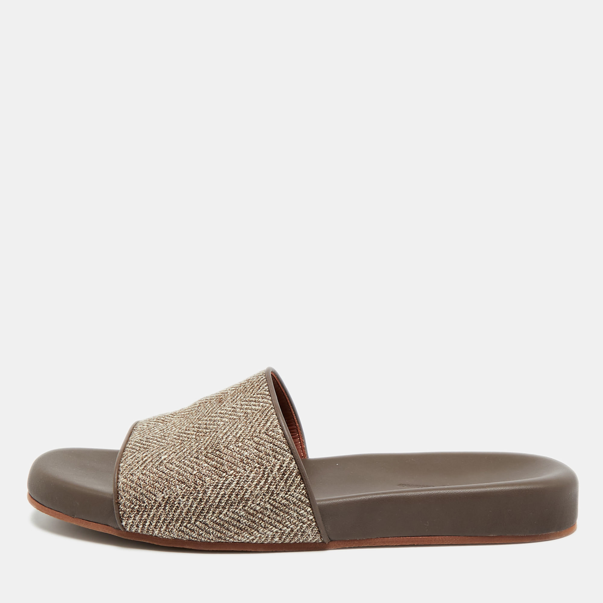 

Loro Piana Size  Brown Fabric and Leather Flat Slide Sandals