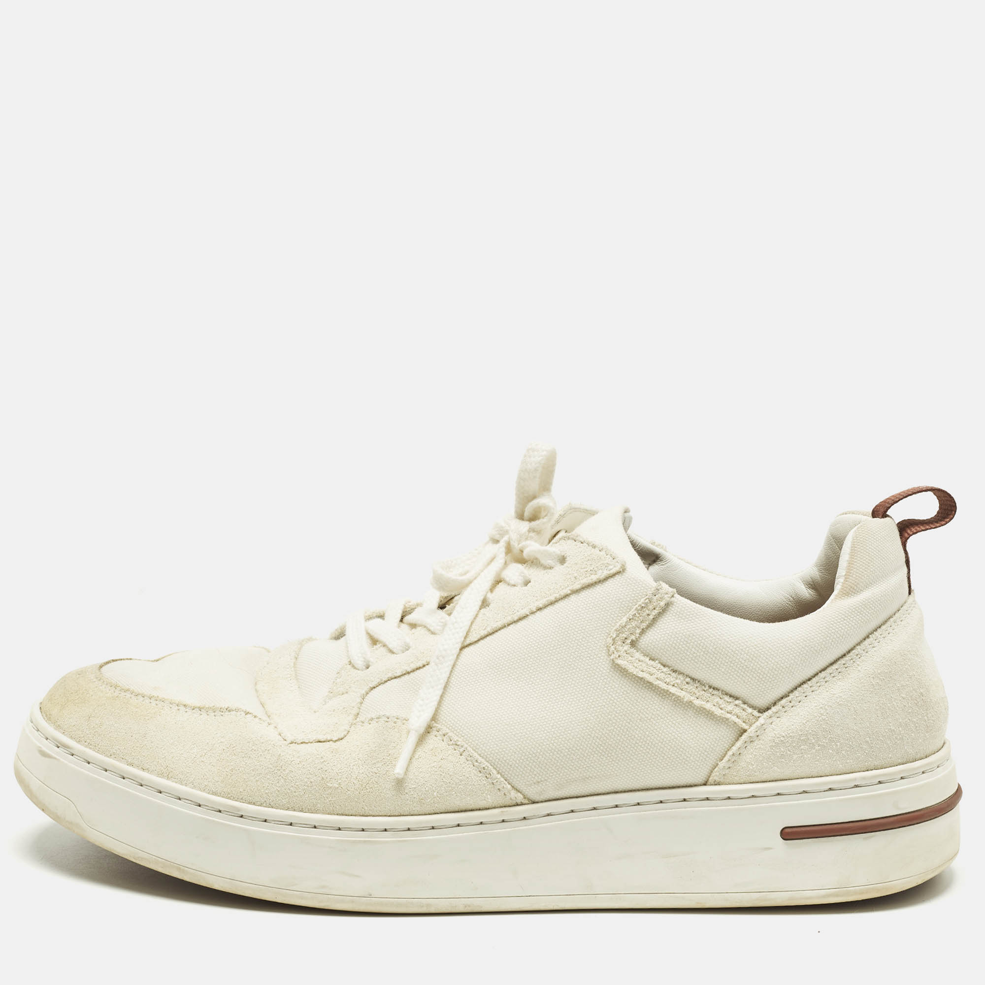 

Loro Piana Newport Walk Size  Two Tone Canvas and Suede Lace Up Sneakers, White
