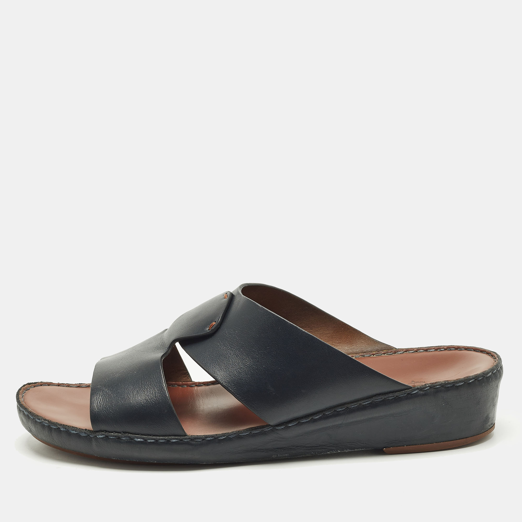 

Loro Piana New Buckle Size  Black Leather Slide Sandals
