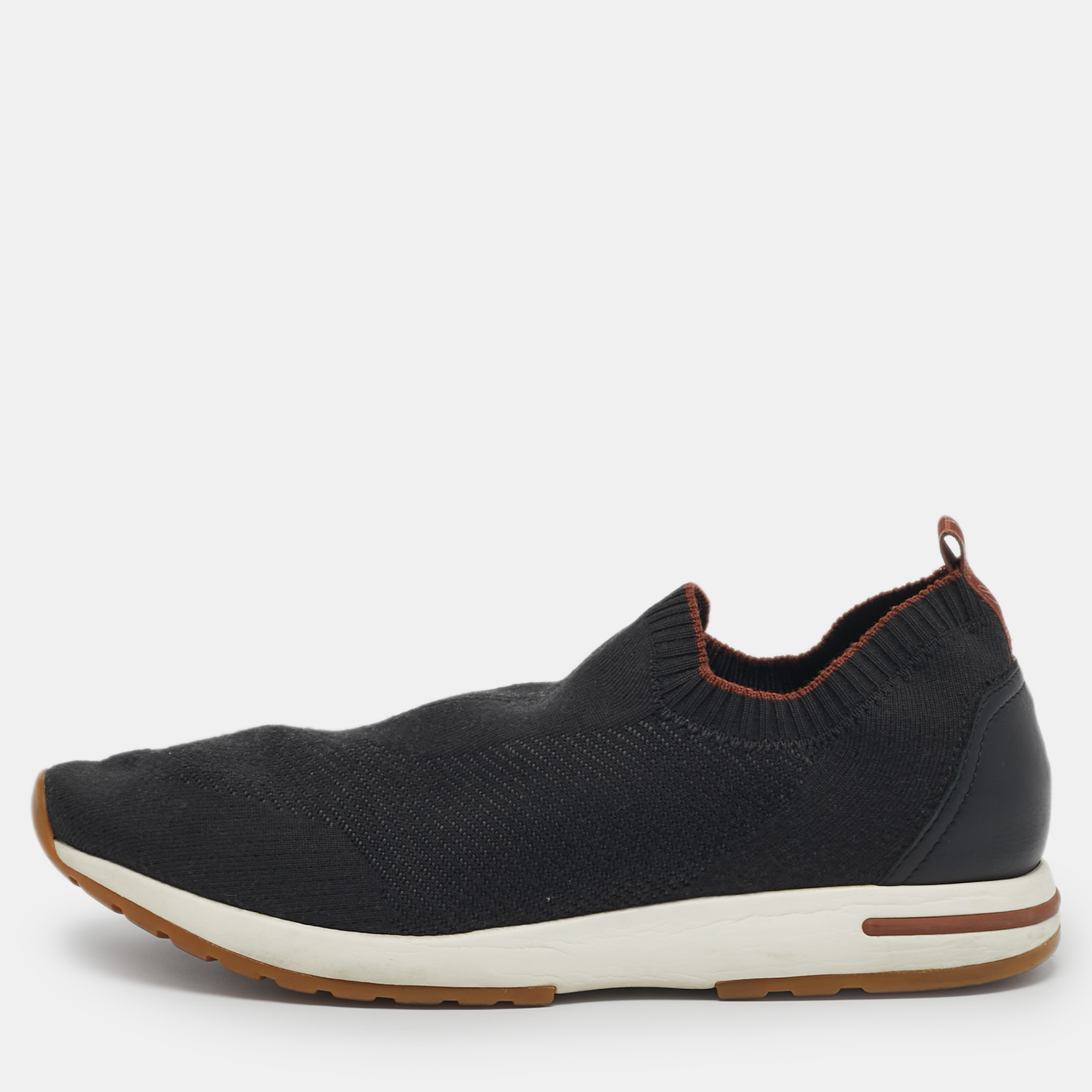 

Loro Piana 360 LP Flexy Walk Size  Black Knit Fabric and Leather Slip On Sneakers