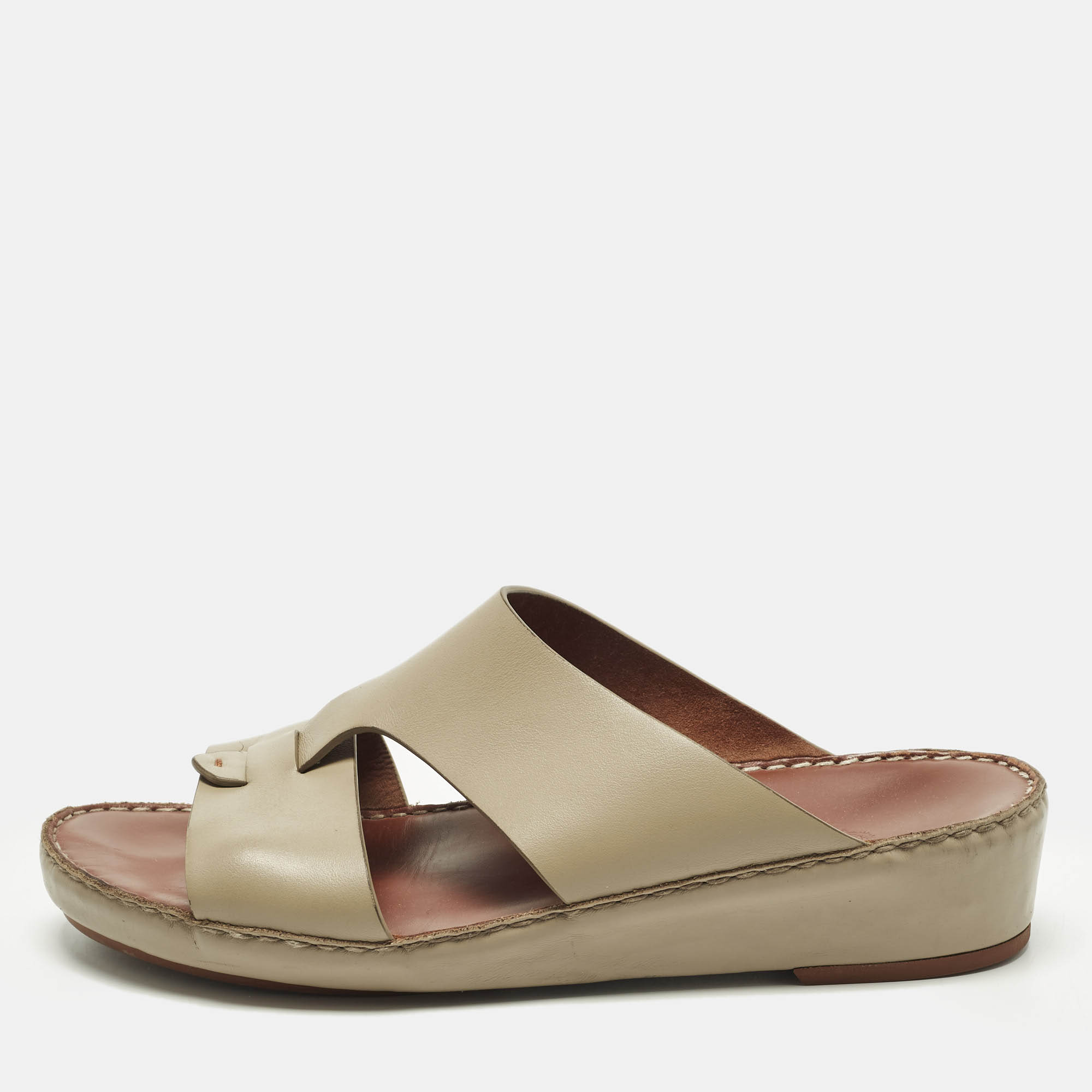 

Loro Piana New Buckle Size  Beige Leather Slide Sandals