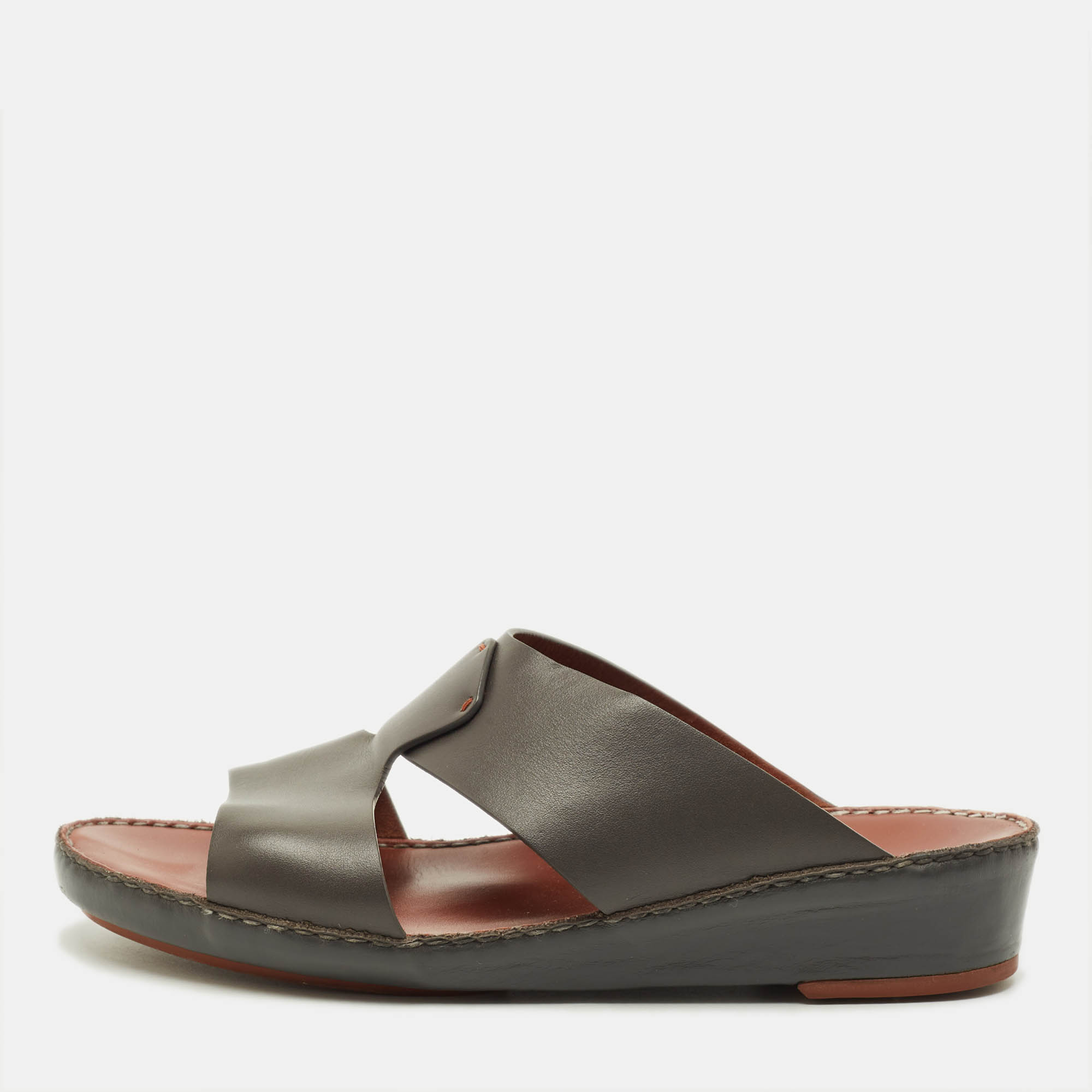 

Loro Piana New Buckle Size  Grey Leather Slide Sandals