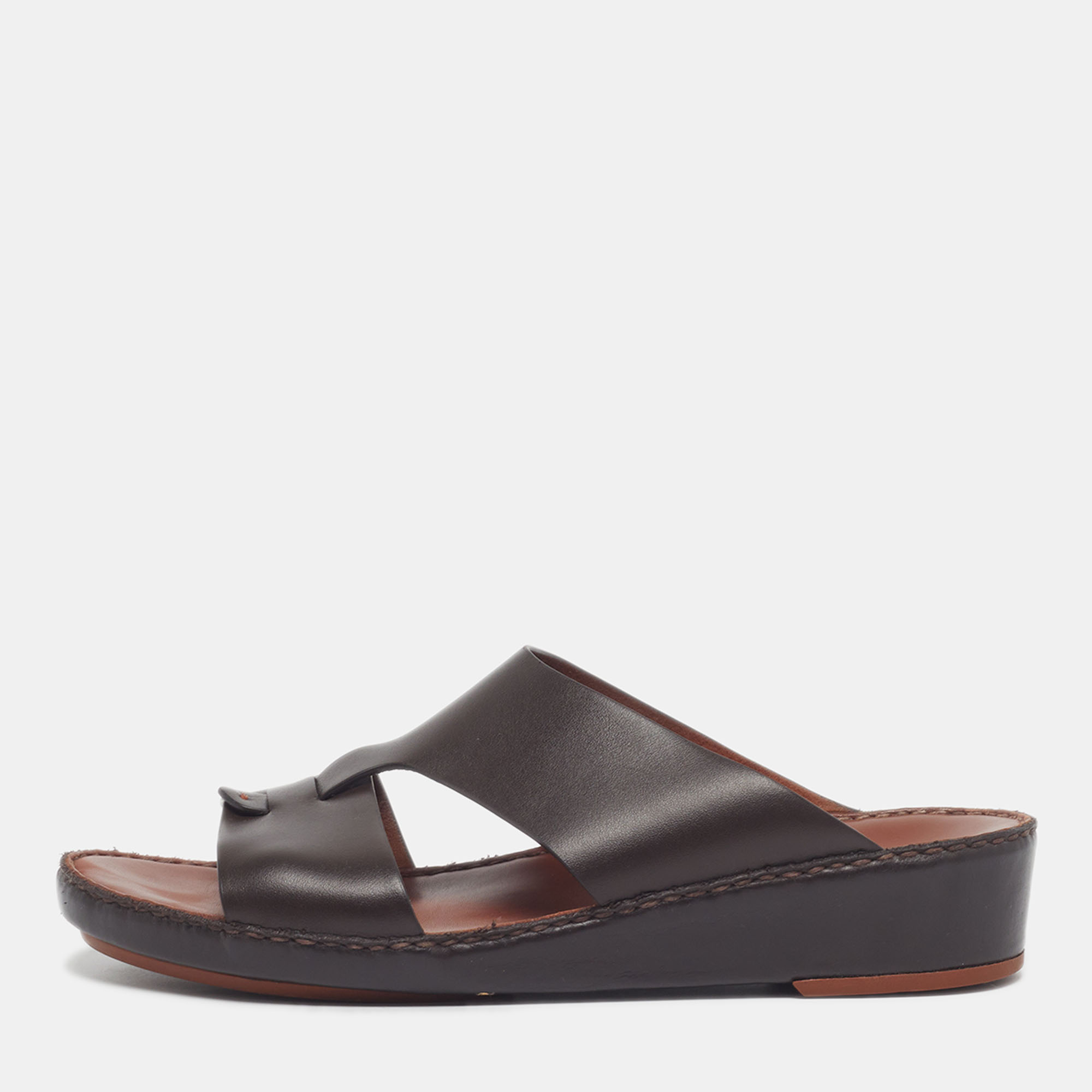 

Loro Piana New Buckle Size  Dark Brown Leather Slide Sandals