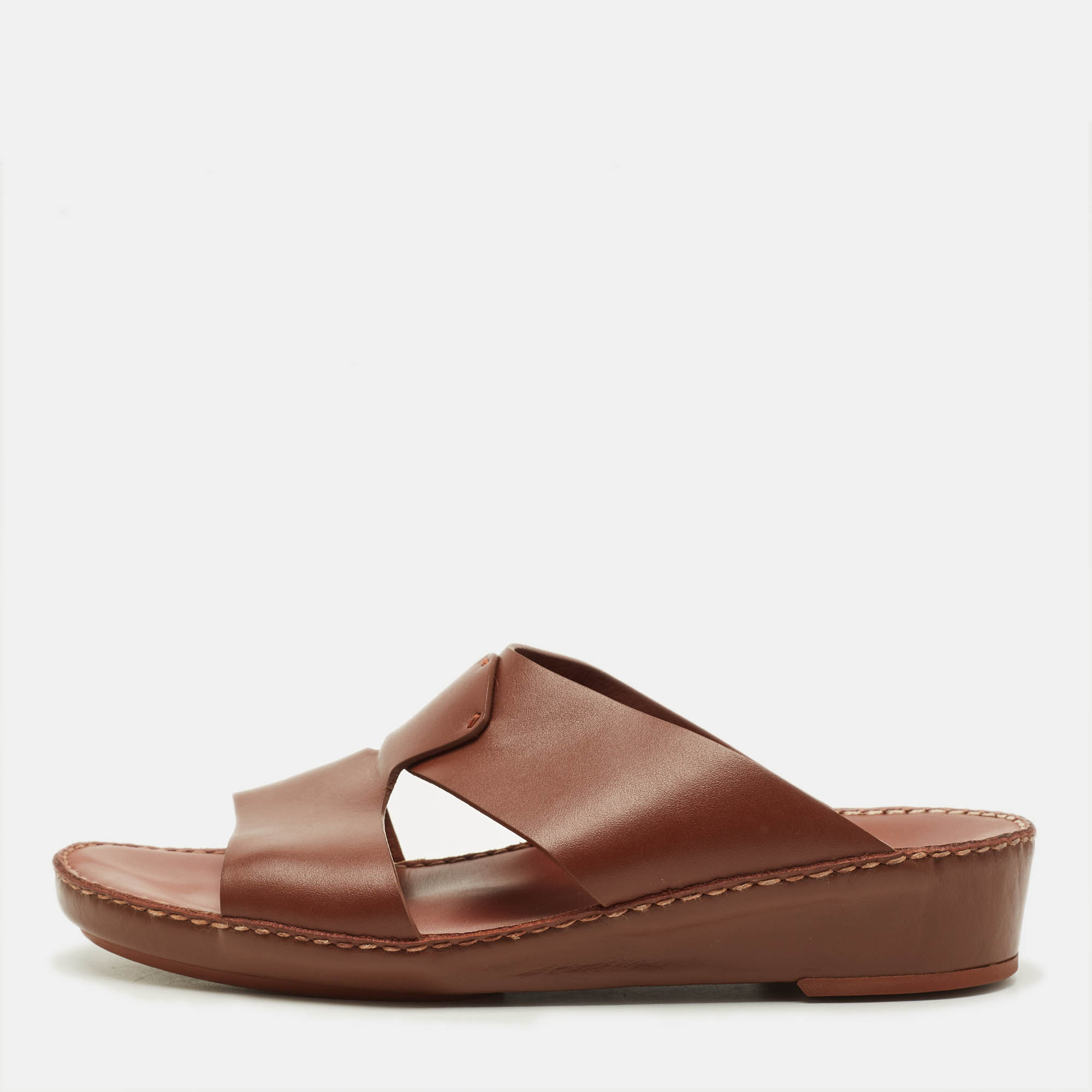 

Loro Piana New Buckle Size  Brown Leather Slide Sandals