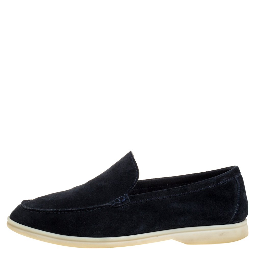 

Loro Piana Dark Blue Suede Summer Walk Slip On Loafers Size