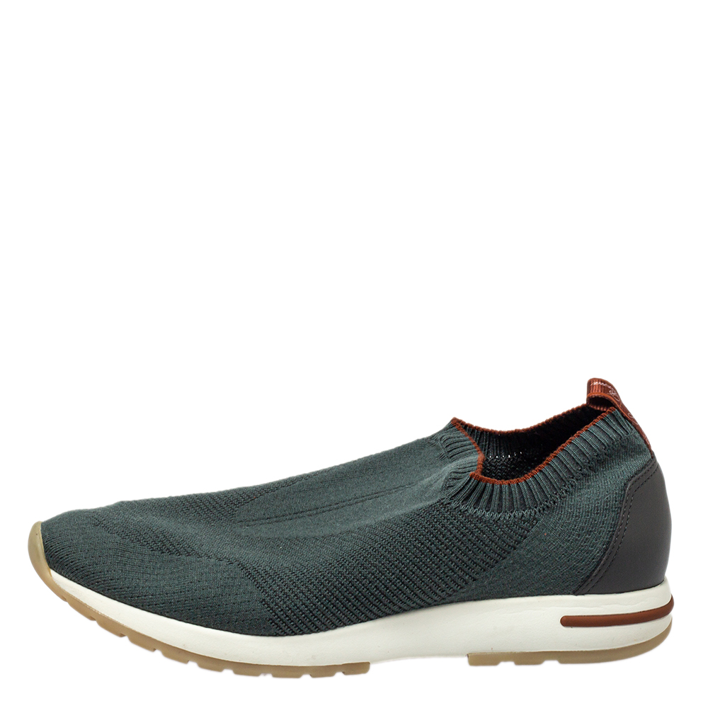 

Loro Piana Grey Knit Fabric 360 Flexy Walk Slip On Sneakers Size