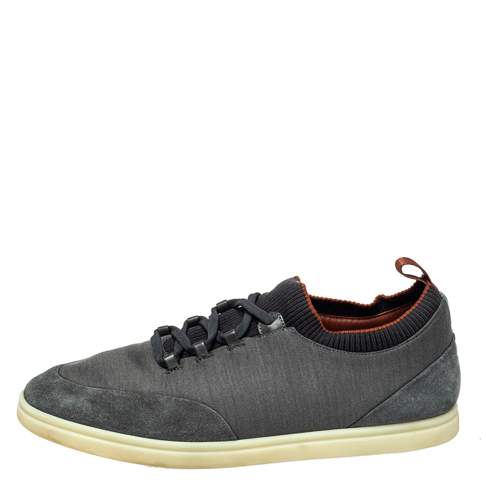 

Loro Piana Grey/Black Fabric And Suede Low Top Sneakers Size