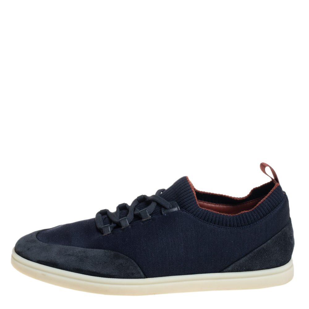 

Loro Piana Blue Suede And Knit Fabric Soho Walk Low Top Sneakers Size