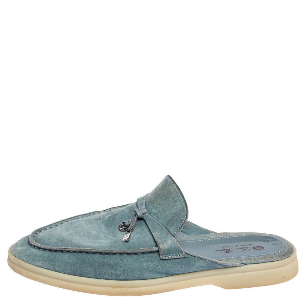 

Loro Piana Blue Suede Babouche Charms Flat Mules Size