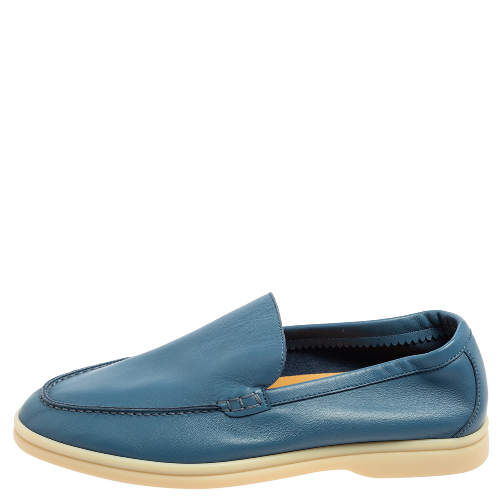 

Loro Piana Cornflower Blue Leather Summer Walk Slip On Loafers Size