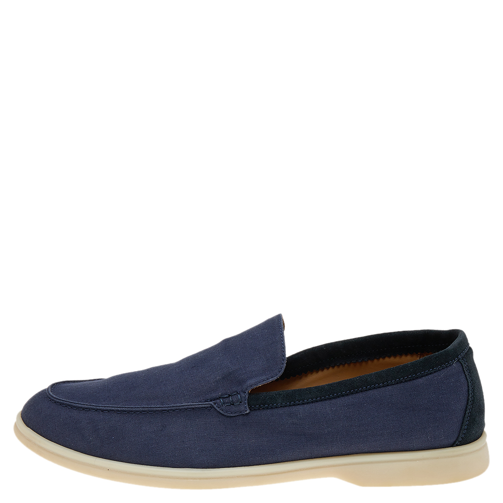 

Loro Piana Blue Canvas And Suede 'Summer Walk' Slip On Loafers Size