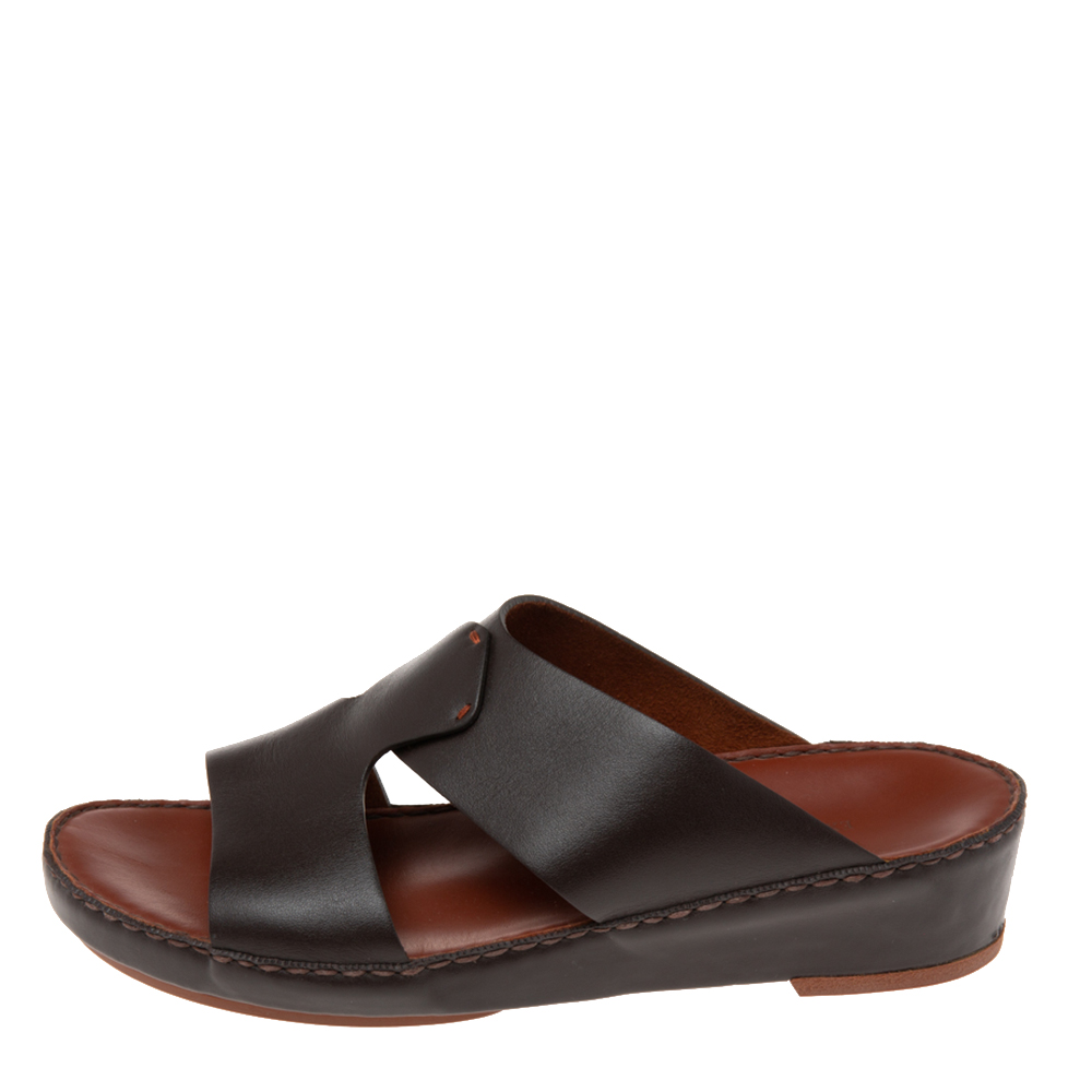 

Loro Piano (Exclusive for Dubai) Dark Brown Leather Slide Sandals Size