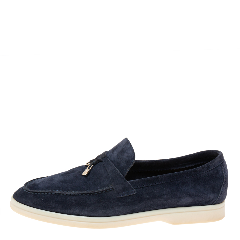 

Loro Piana Navy Blue Suede Summer Charm Loafers Size