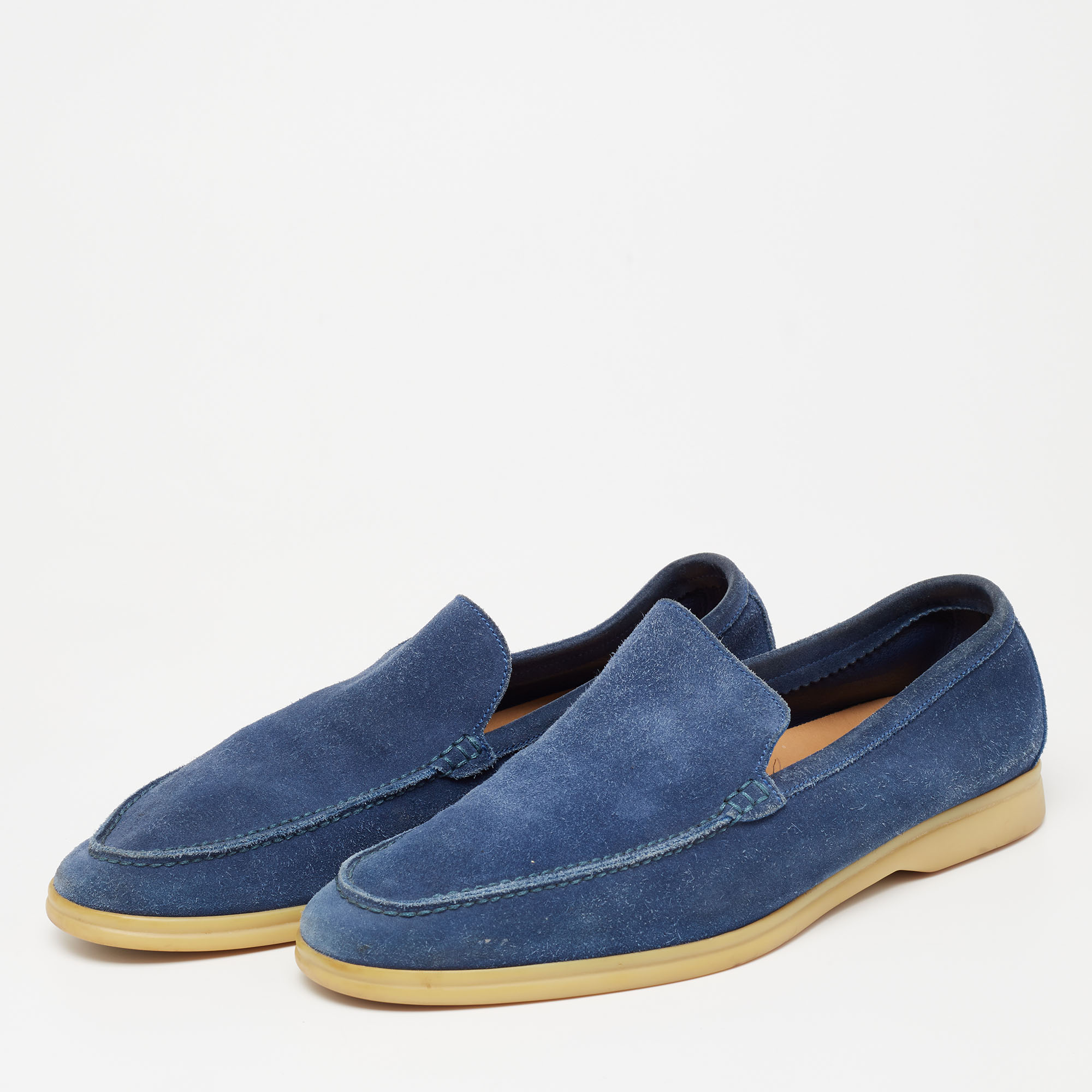 

Loro Piana Blue Suede 'Summer Walk' Slip On Loafers Size