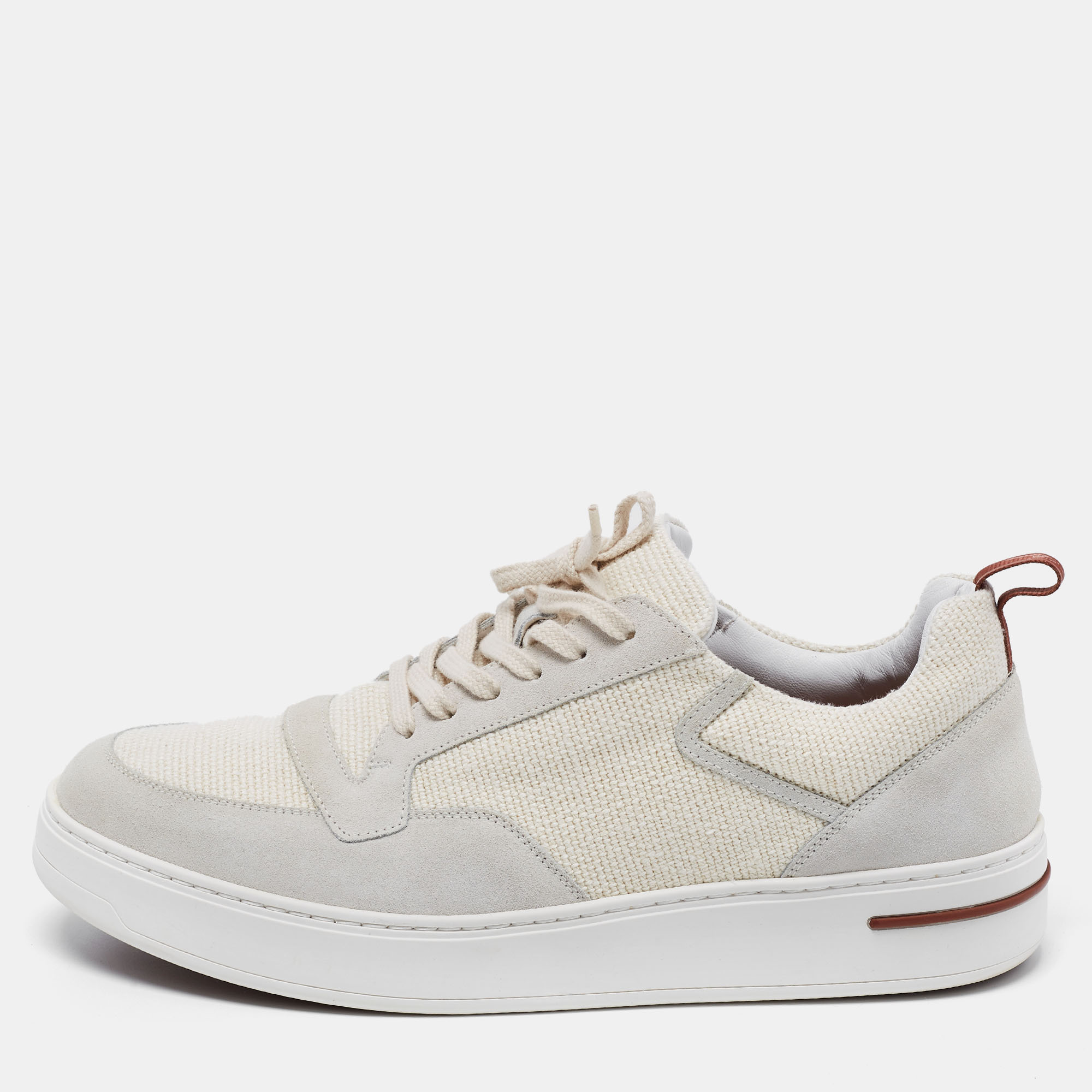 Loro Piana White/Grey Suede And Fabric Newport Walk Low Top Sneakers Size 43