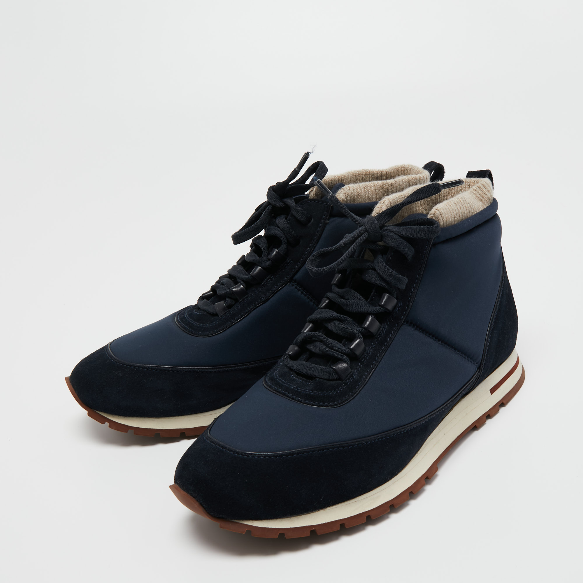 

Loro Piana Navy Blue Suede And Nylon Lace Up Sneakers Size