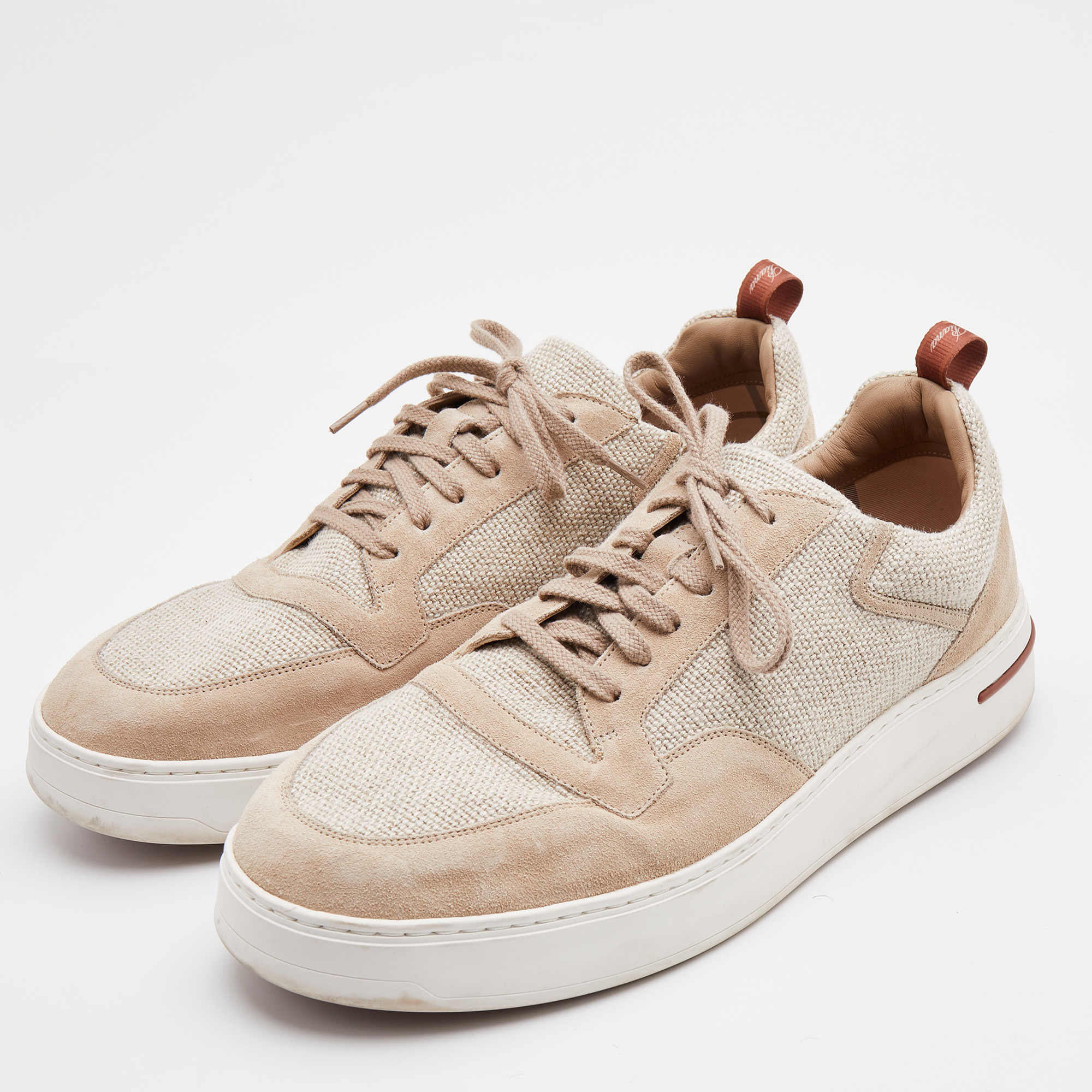 

Loro Piano Beige Suede and Woven Fabric New Port Low Top Sneakers Size