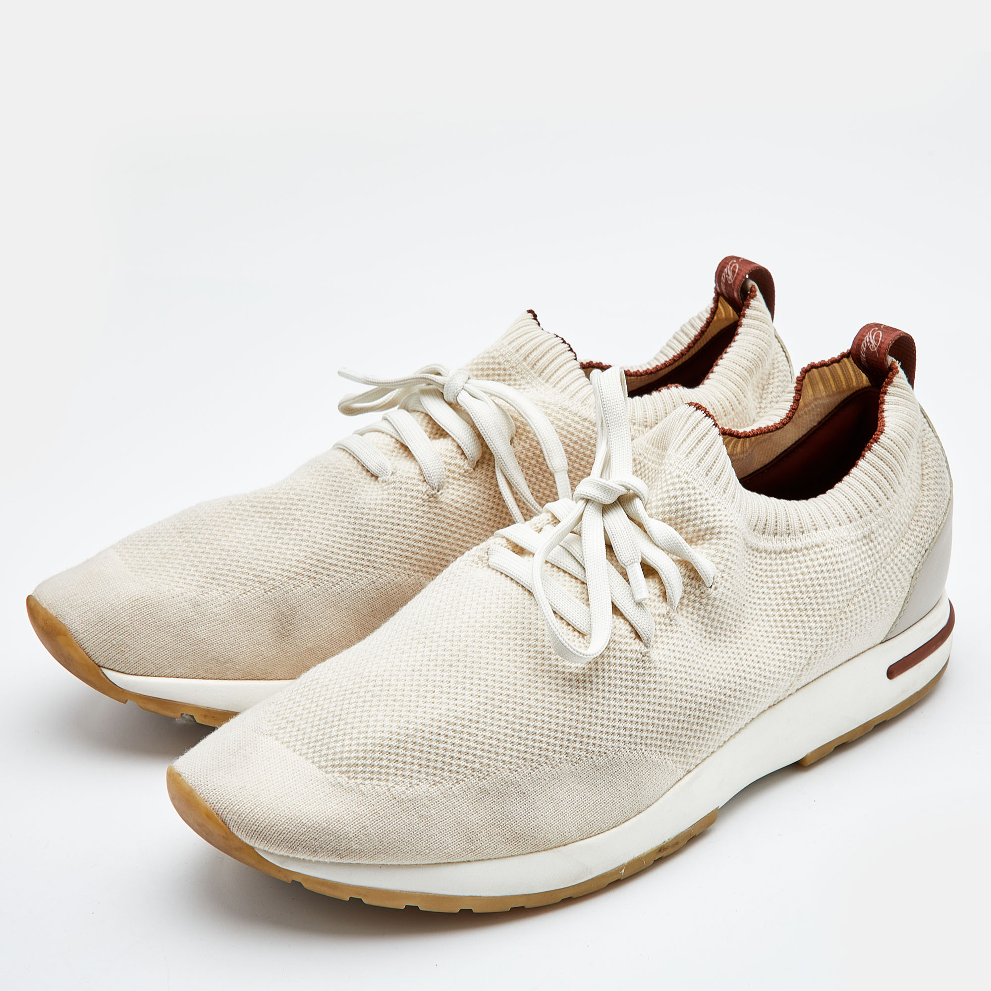 

Loro Piana Off White Knit Fabric 360 Flexy Walker Lace Up Sneakers Size