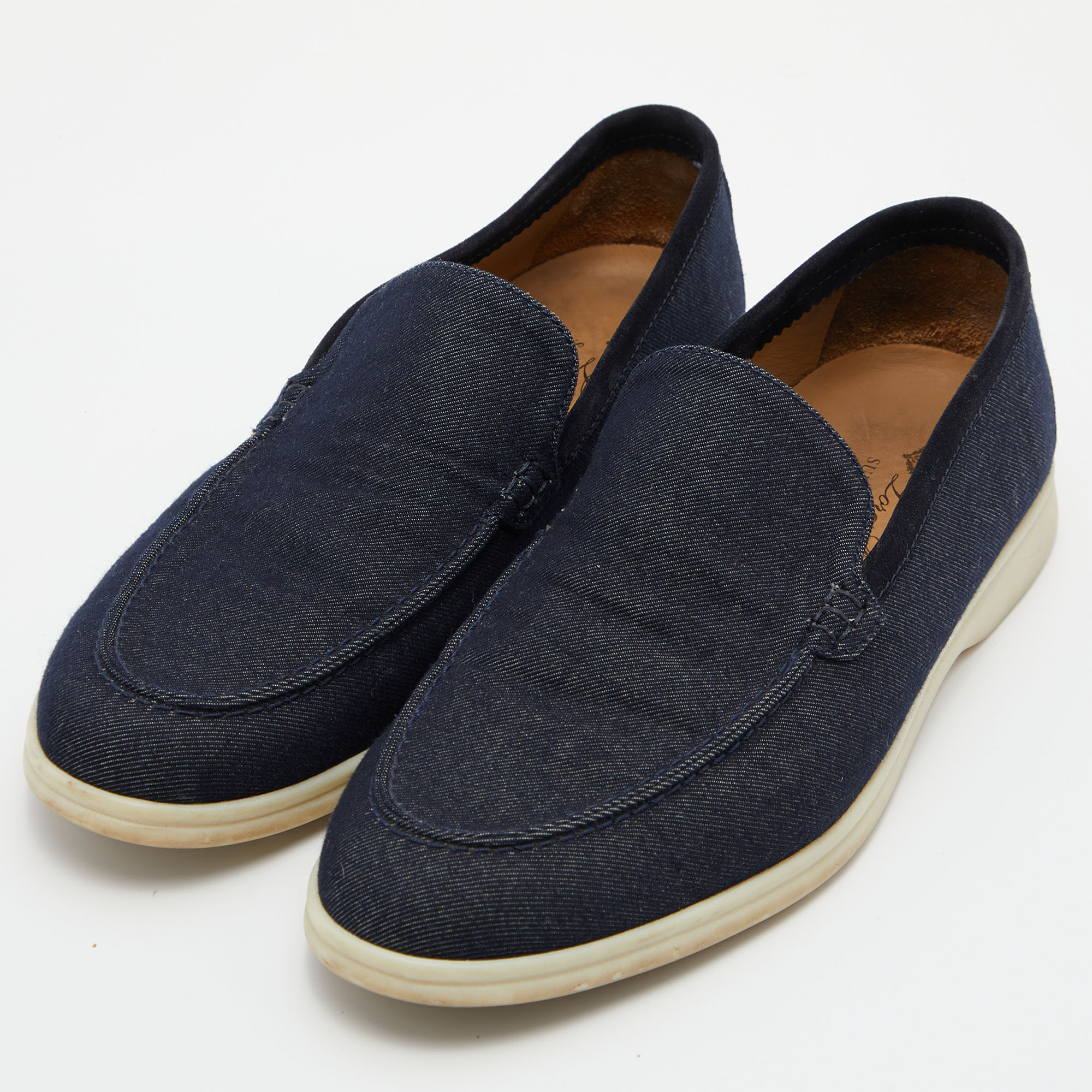 

Loro Piana Blue Denim 'Summer Walk' Slip On Loafers Size