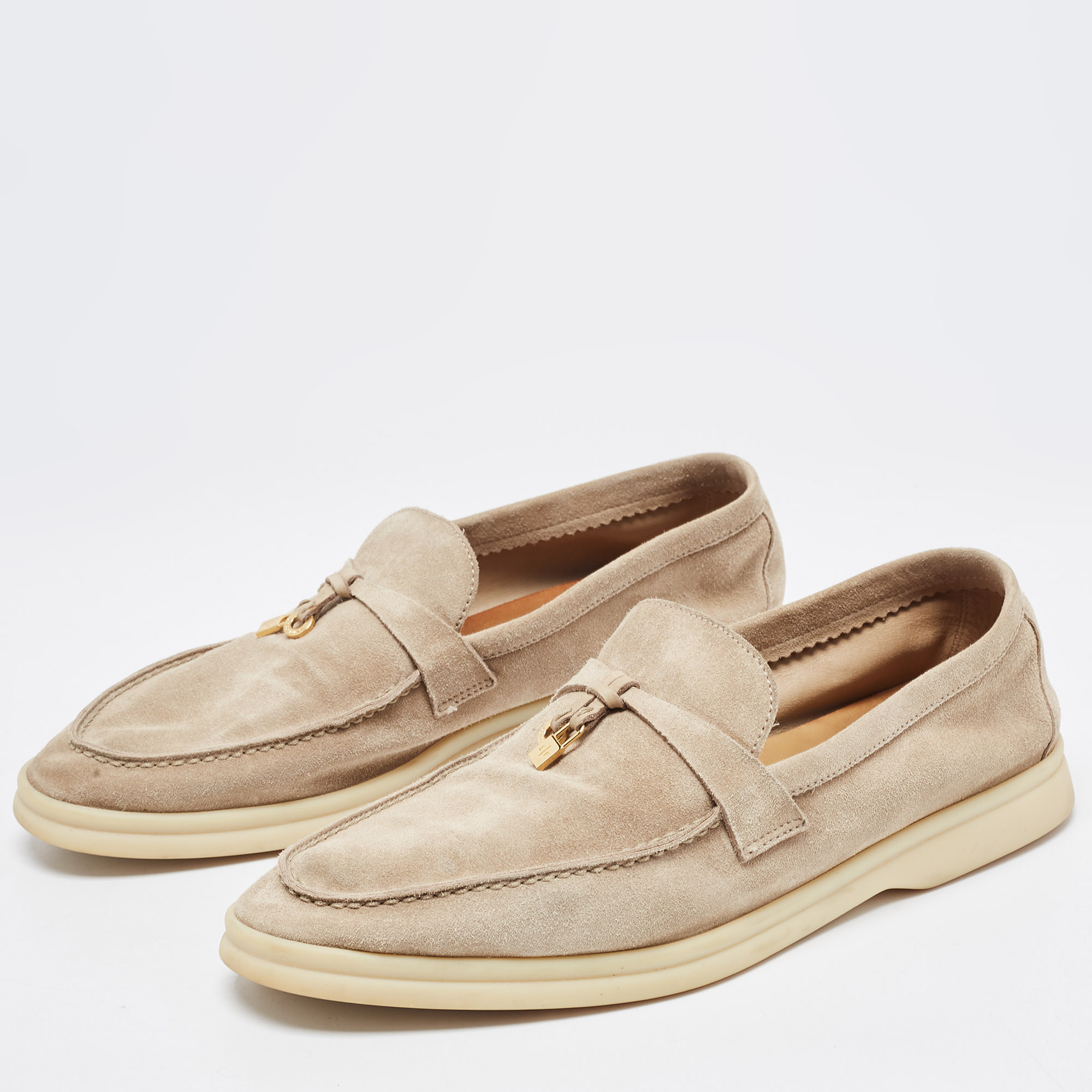 

Loro Piana Light Grey Suede Summer Charms Walk Loafers Size