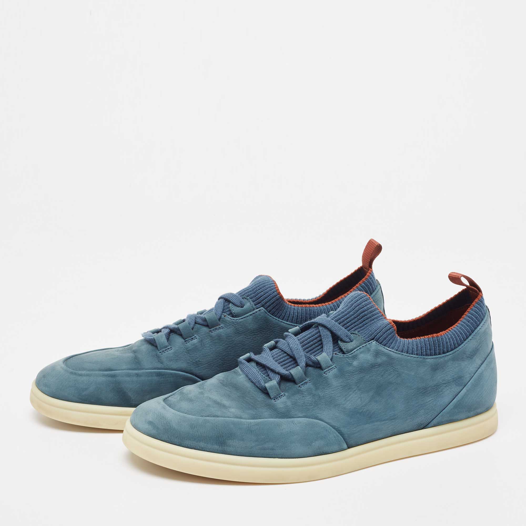 

Loro Piana Blue Nubuck Leather Soho Walk Low Top Sneakers Size