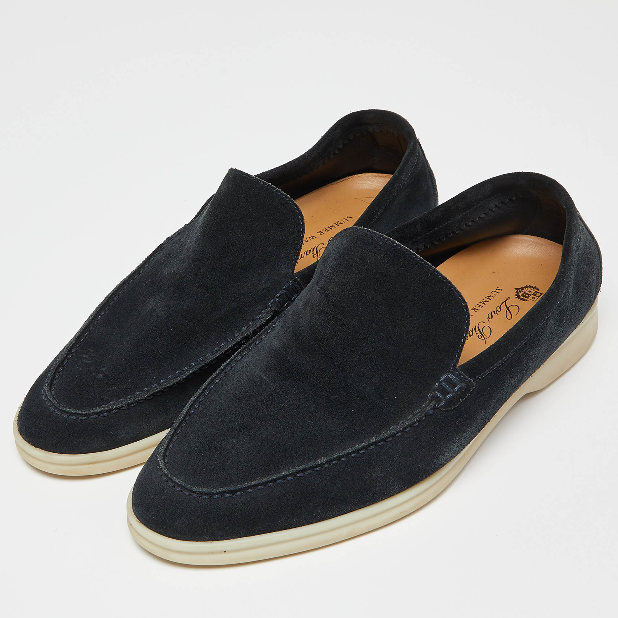 

Loro Piana Navy Blue Suede Summer Charms Walk Slip On Loafers Size