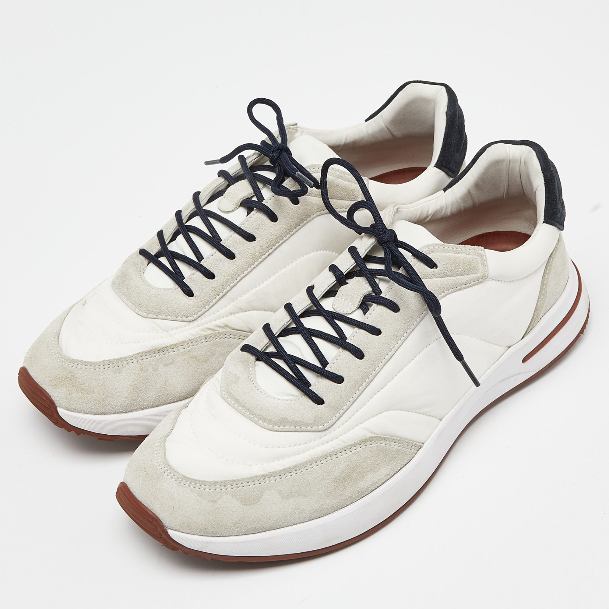 

Loro Piana White/Grey Neoprene and Suede Week End Walk Evo Low Top Sneakers Size